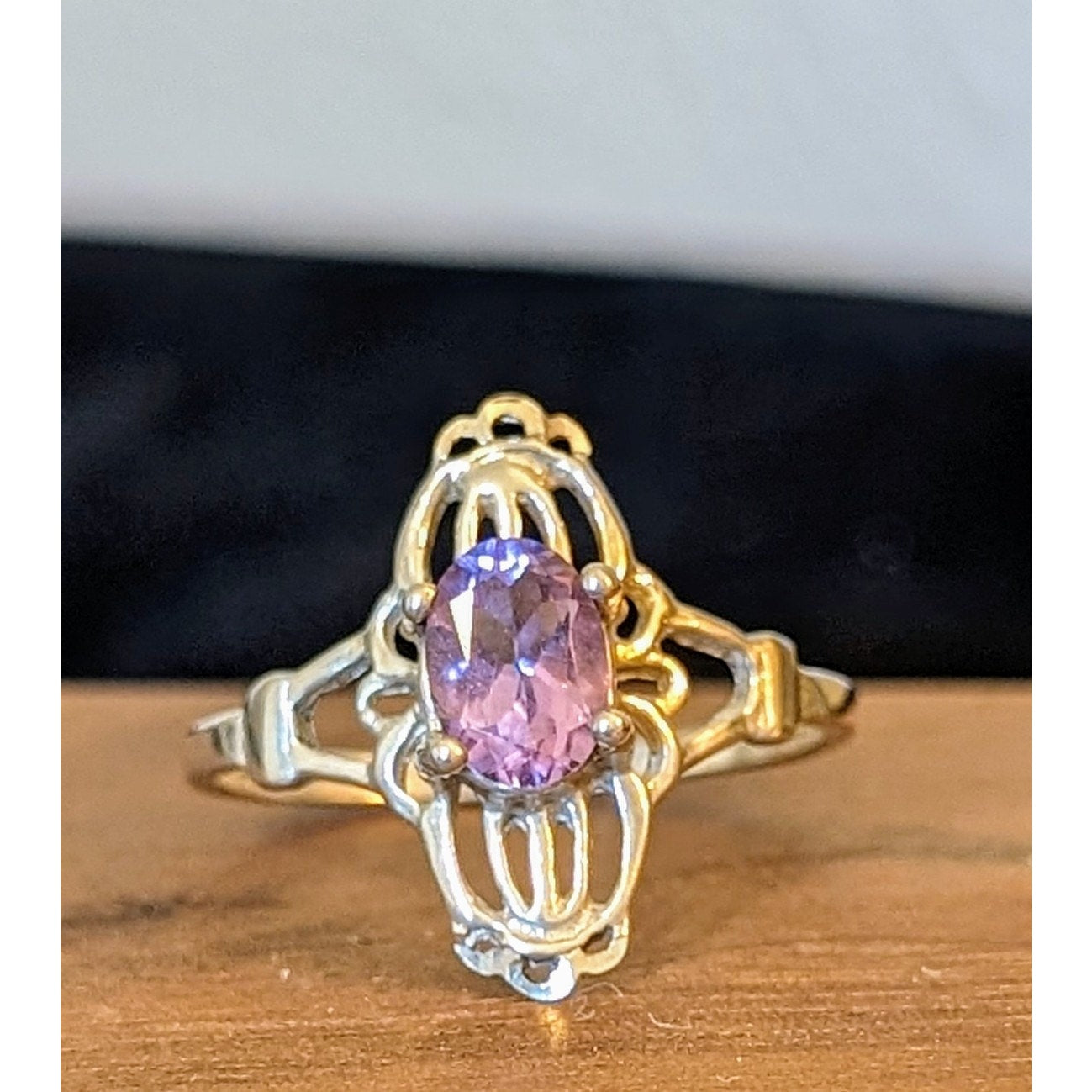 Vintage 925 Sterling Filigree Amethyst Earrings & Ring Set Ring Size 8.75 Set