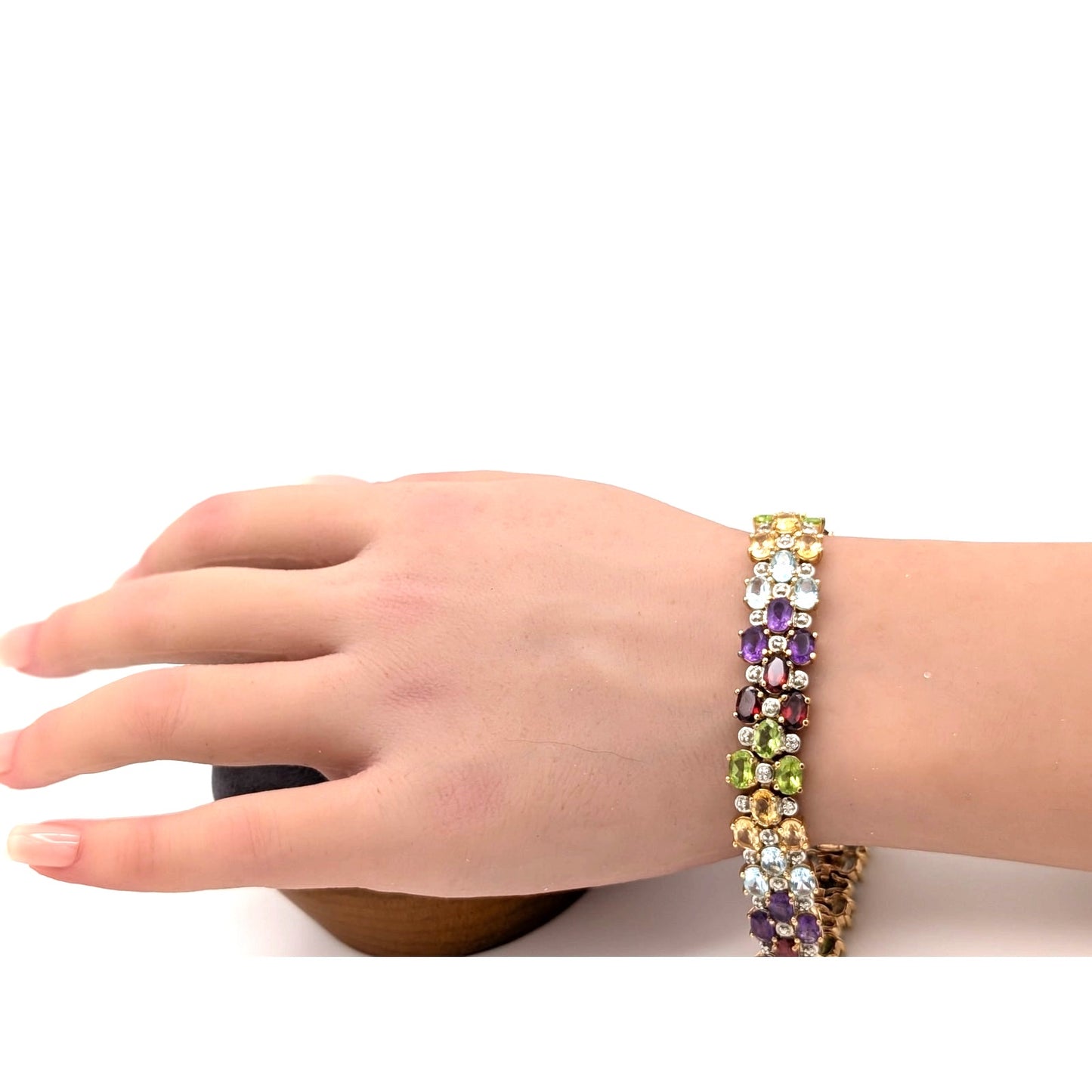 Vintage 925 Sterling Silver Gold Vermeil Multi Gemstone Tennis Bracelet