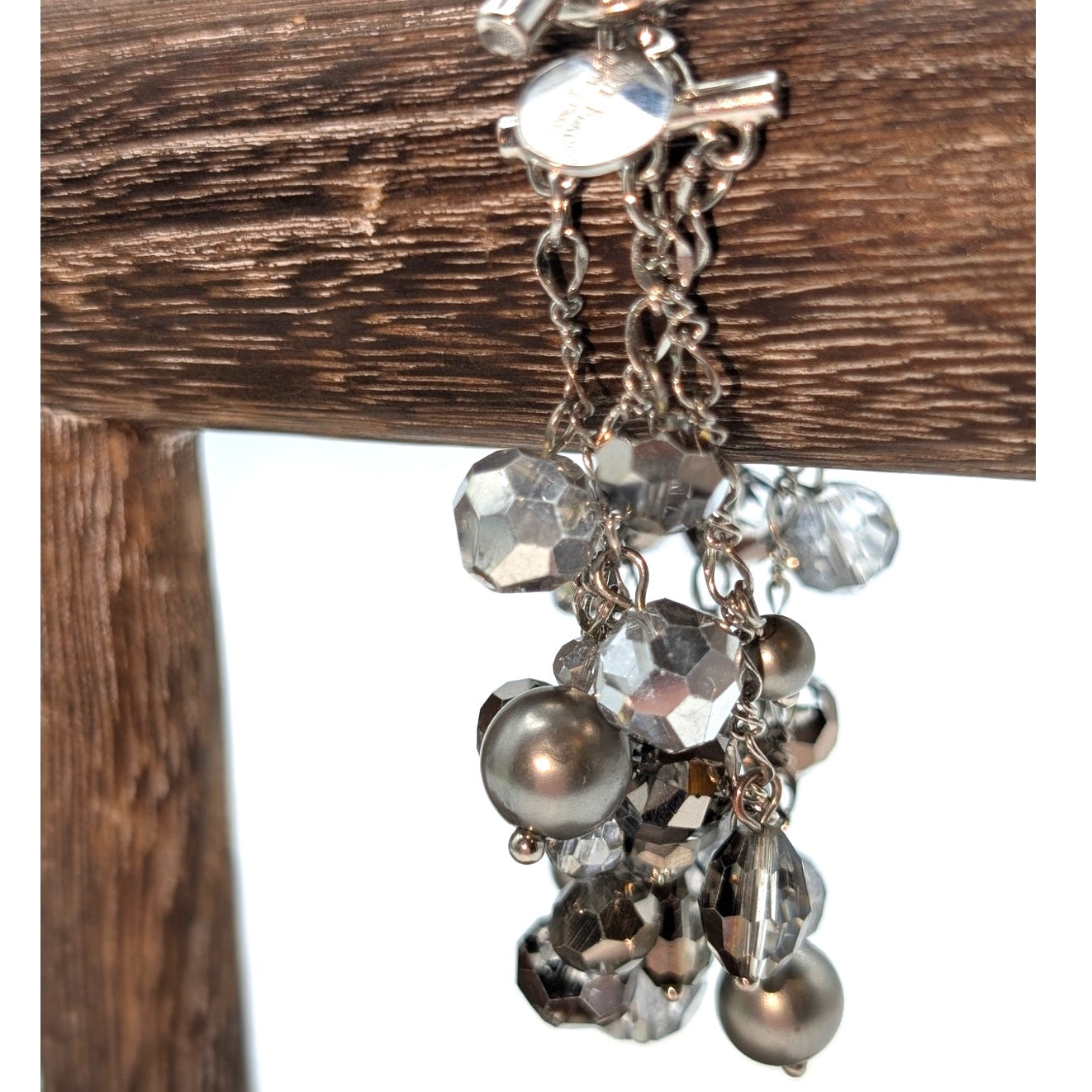 Lot of Eight Silver Tone Crystal Rhinestone Faux Pearl Beaded Bracelets
