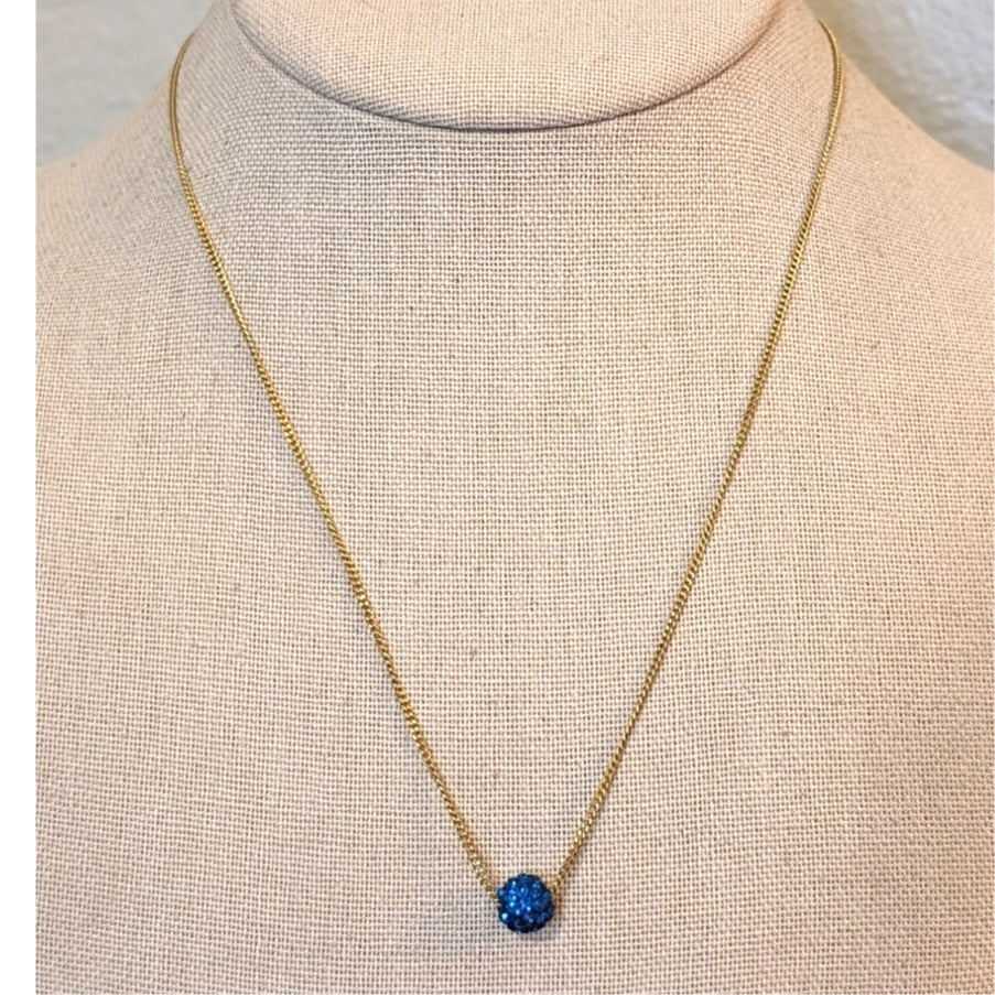 Vintage Galle 18kt GF Blue Pave Crystal Disco Ball Bead 18" Necklace