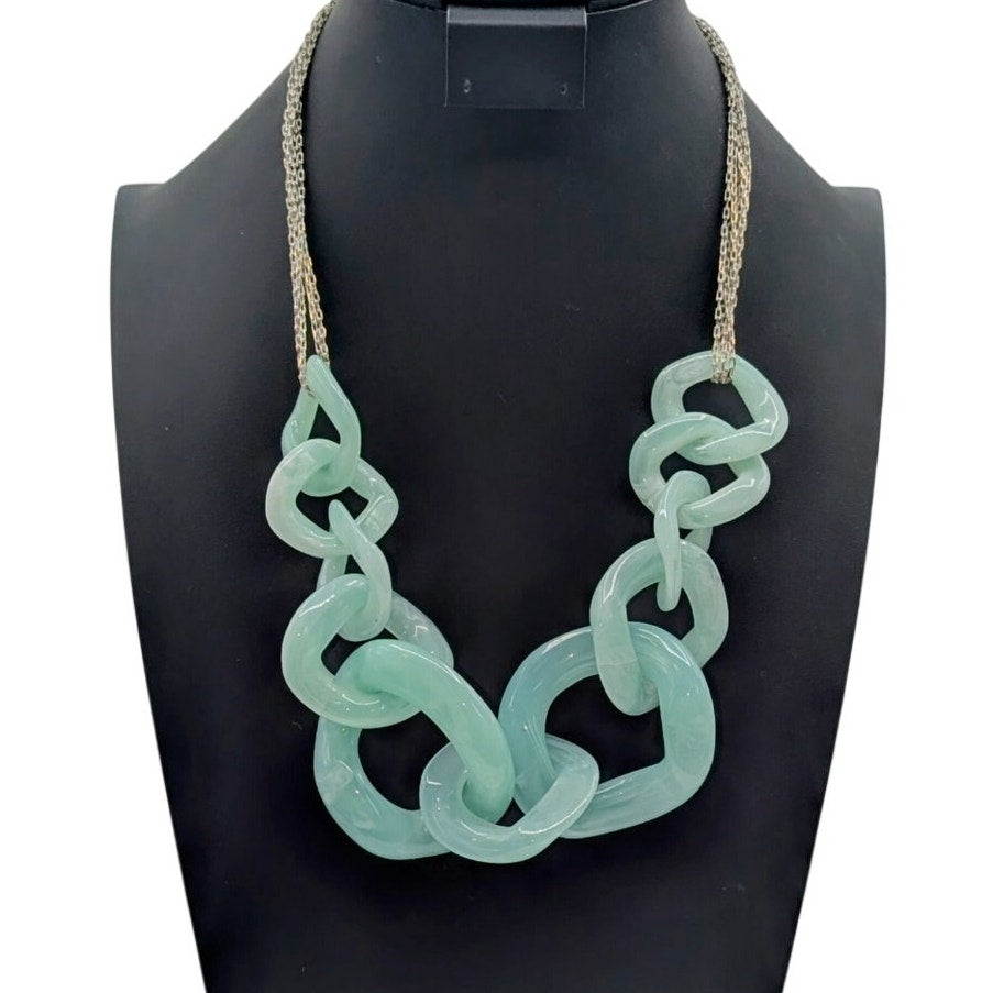 Adia Kibur Chunky Blue Lucite Chain Painted White Metal Multi-Chain Necklace