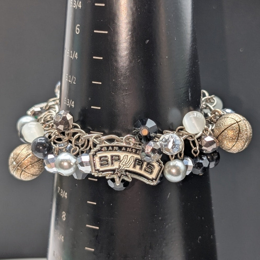 Silver Tone Spurs Basketball Cha Cha Bracelet