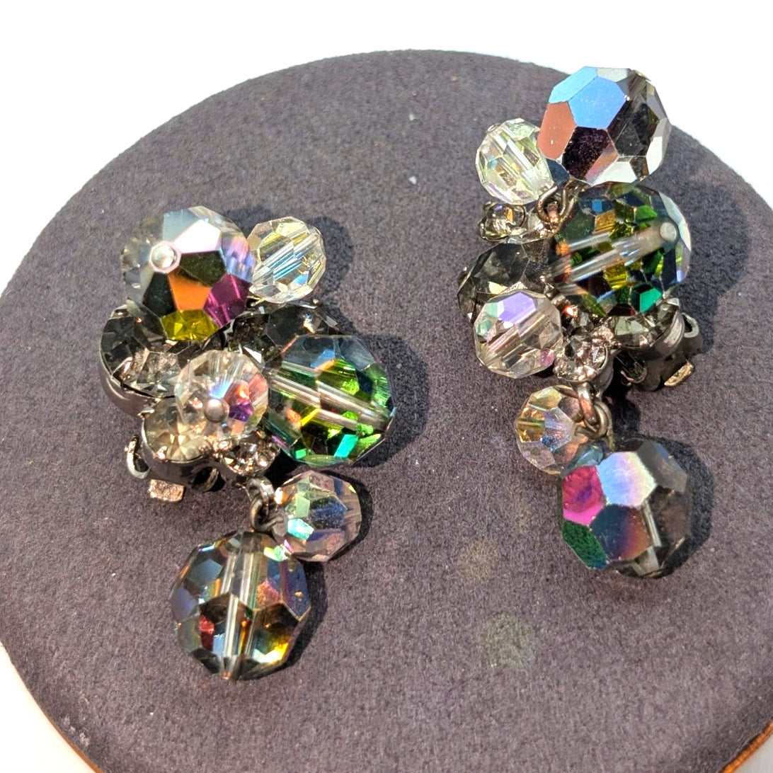 Vintage D & E Juliana Unmarked AB Crystal & Rhinestone Clip On Cha Cha Earrings