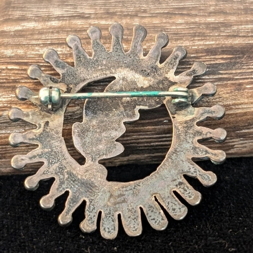 Vtg ZUNI Native American Petite Needlepoint Sterling Turquoise Leaf Brooch