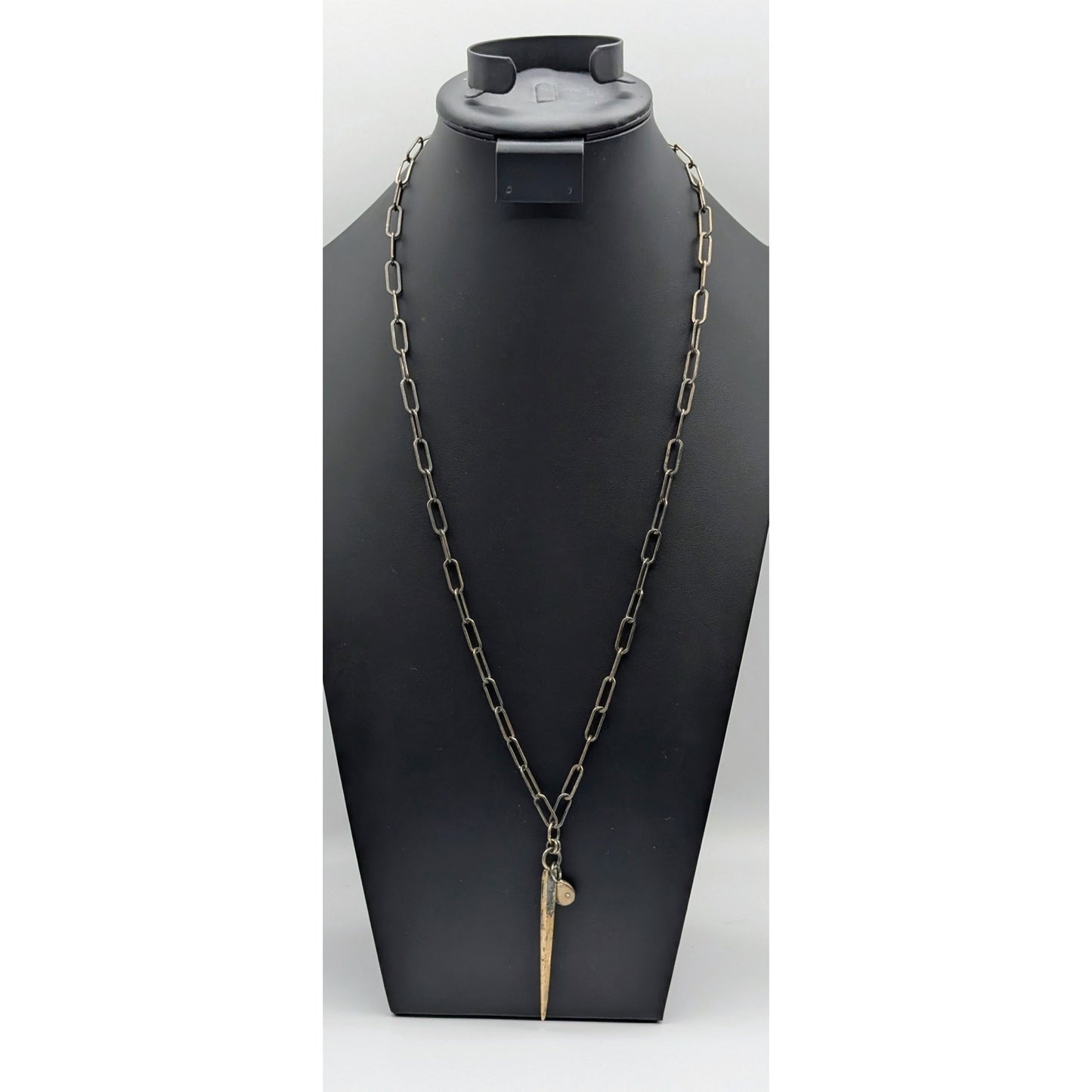 Rustic Antiqued Look Paper Clip Long Chain Spike Pendant Necklace