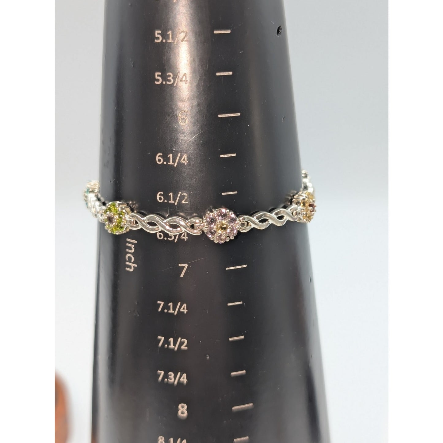 925 Sterling Multi-Color Crystal Flower Cross Over Chain Link Tennis Bracelet