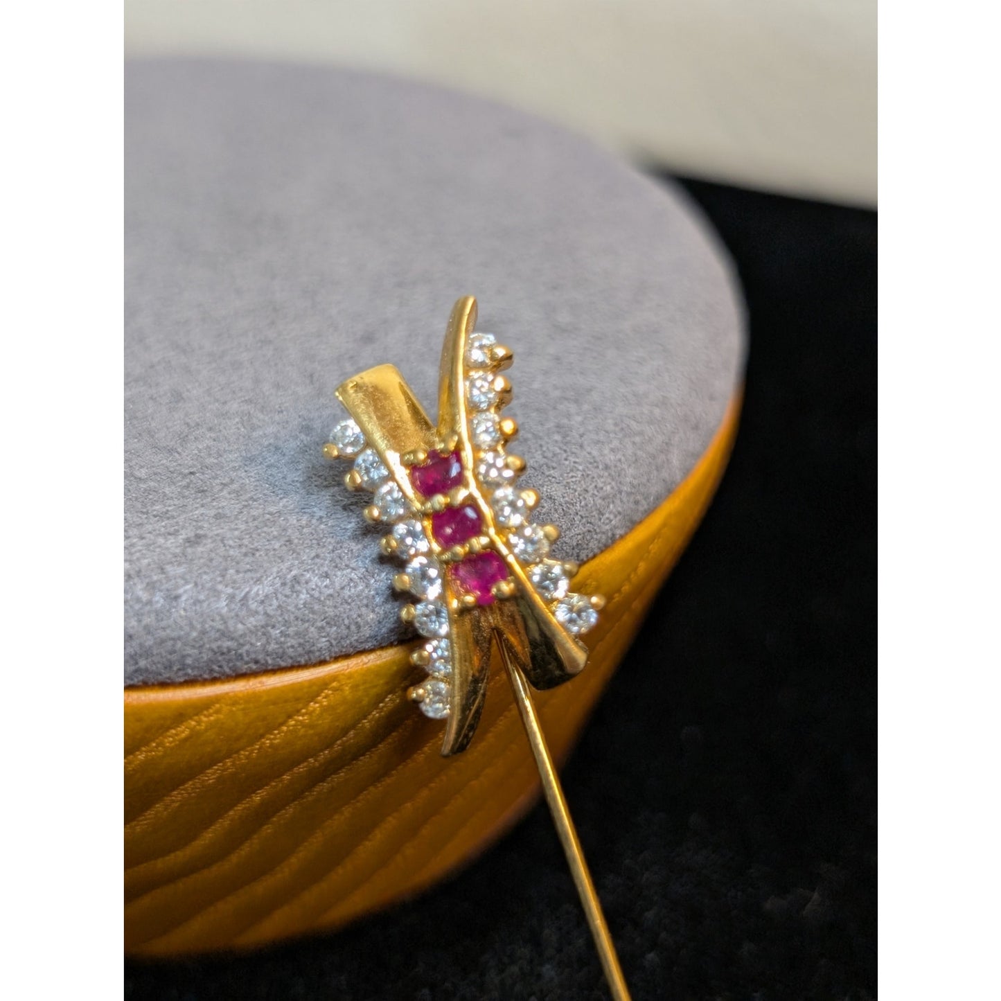 Gorgeous Red & Clear CZ Gold Tone Stick Pin