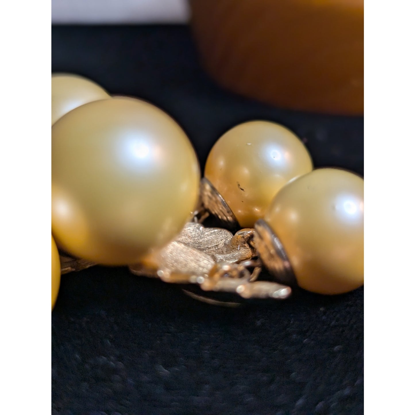 Vintage Rare LISA SCHALLERT Golden Faux Pearl Nouveau Articulated Grapes Brooch