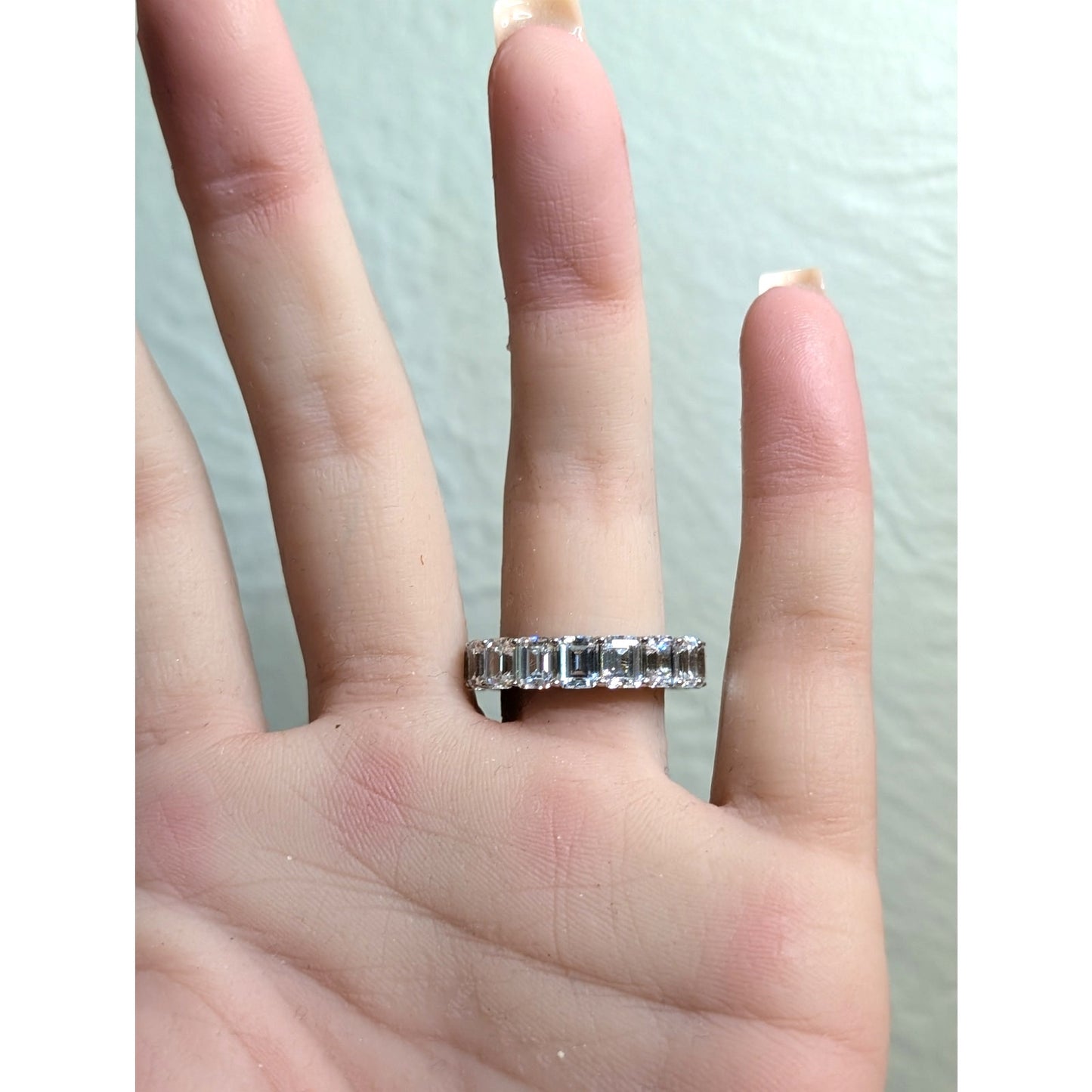 AB S925 Sterling Silver High Sparkle Baguette Full Circle CZ Ring Size 6.5