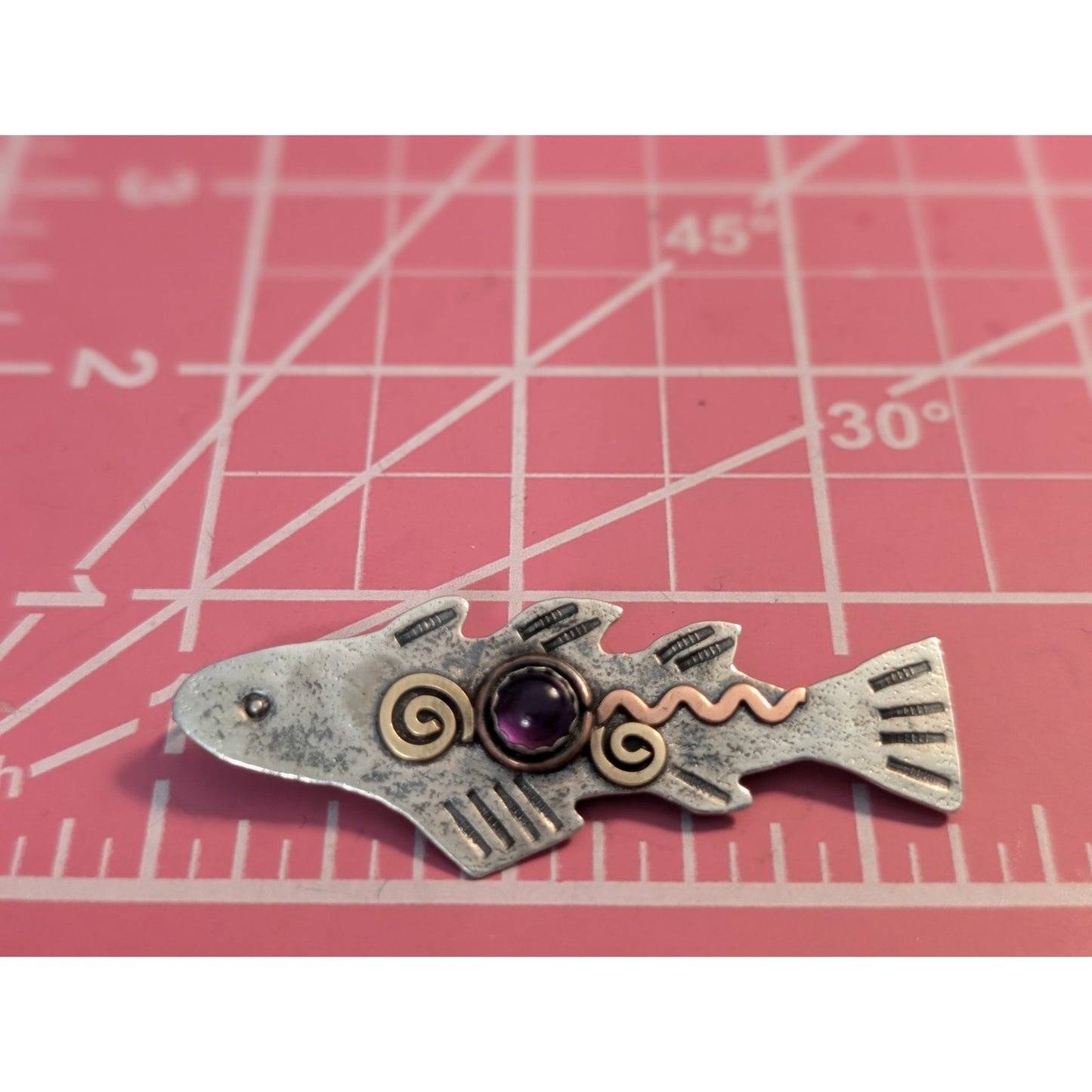 Artisan LCF Catherine McElroy Whimsical Sterling & Amethyst Fish Pendant/Brooch