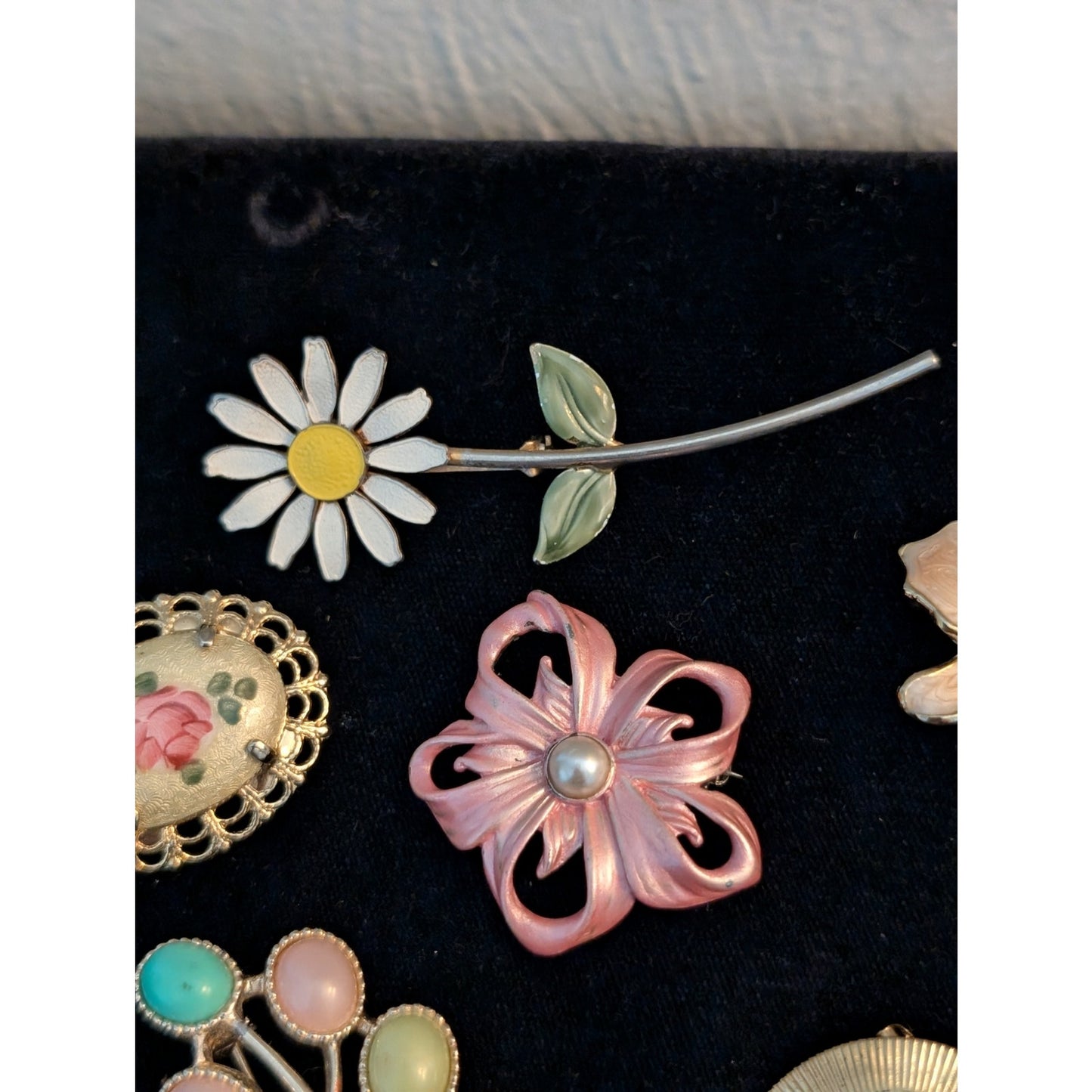 Lot of Six Vintage Flower Pink Theme Collage of Brooches