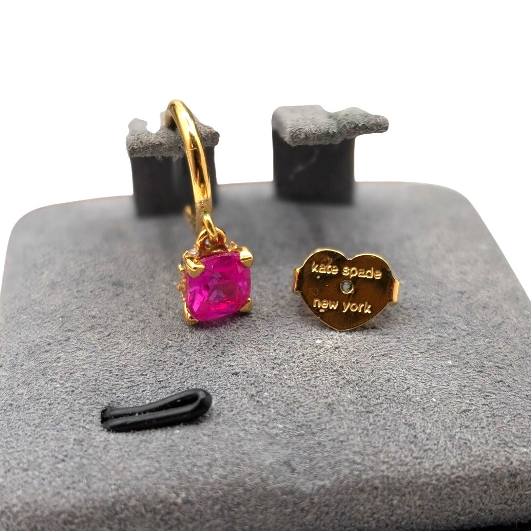Kate Spade New York SINGLE Little Luxuries Square Cut 6mm Pink CZ Huggie Earring