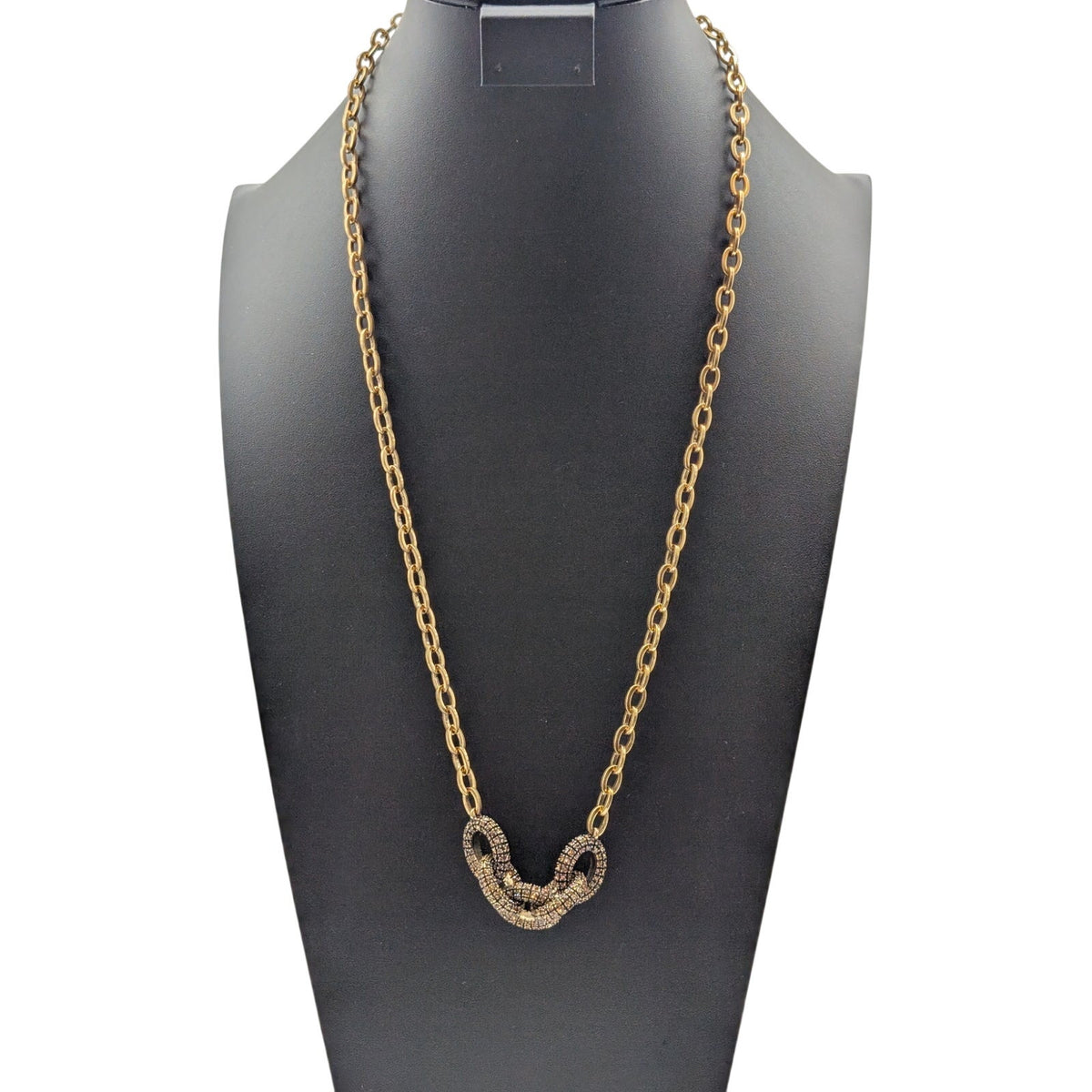 J. Crew Brown Crystal Encrusted Interlocking Link Toggle Clasp 30" Necklace