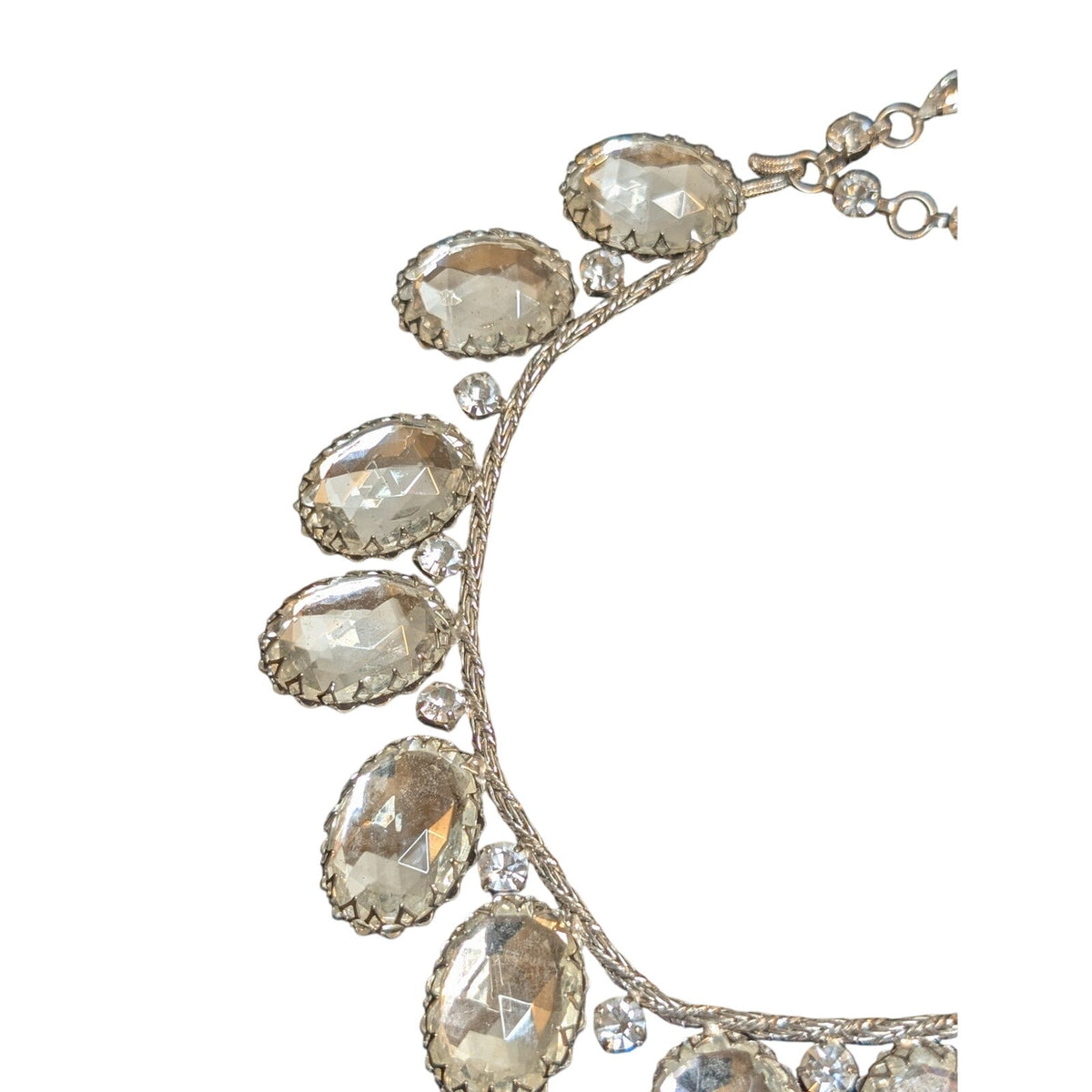 SCHREINER Rare New York Glass Cabochon & Silver Braided Chain Vintage Necklace