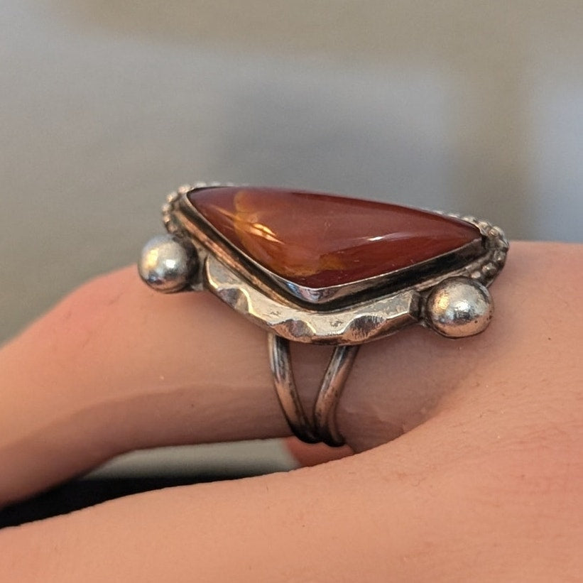 Vintage Navajo Native American Red Stone 925 Sterling Silver Ring Size 6.5