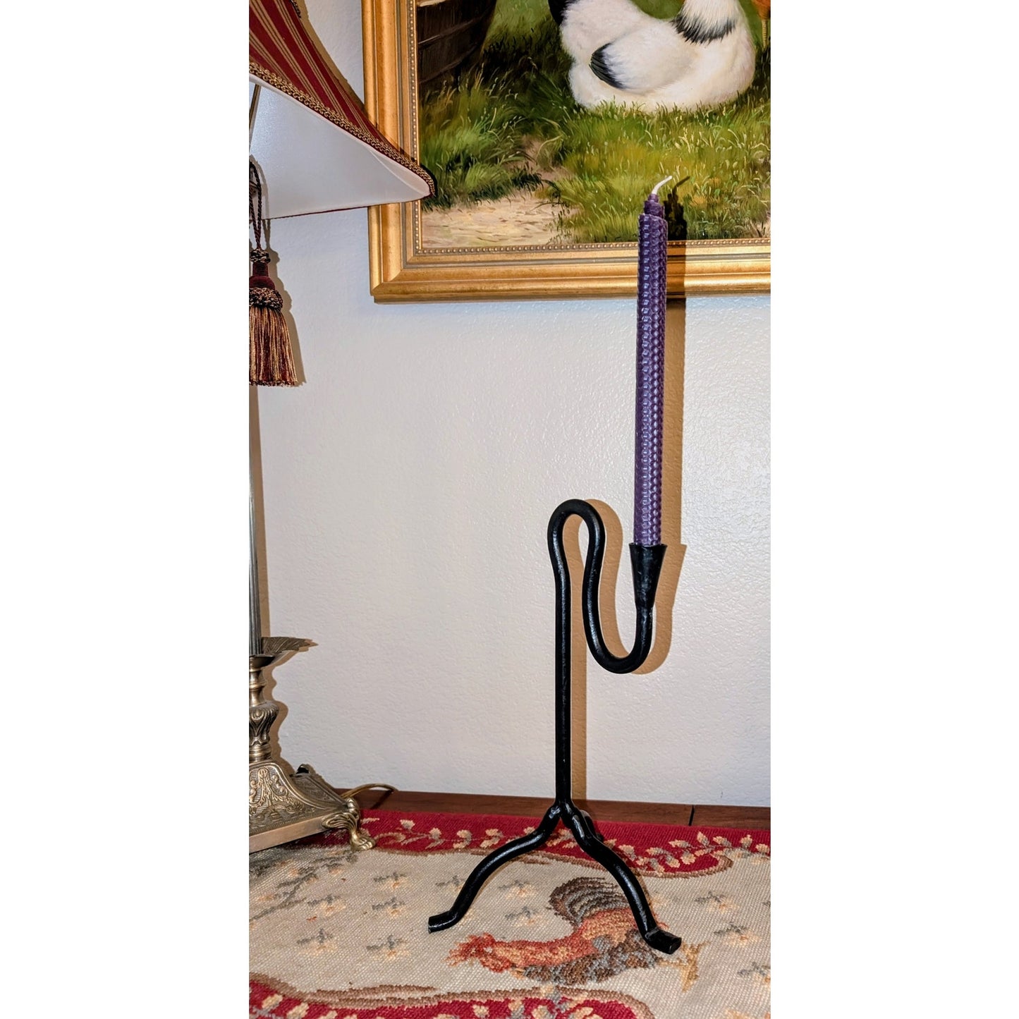 Hand Forged Wrought Iron Blacksmith Made Mid-Century Modern Candlestick Holder