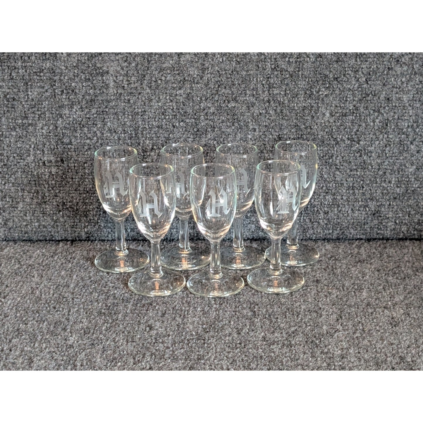 Set of 7 Embossed Initial 'H' 4.5" Tall 2 oz. Cordial Liqueur Glass Goblets