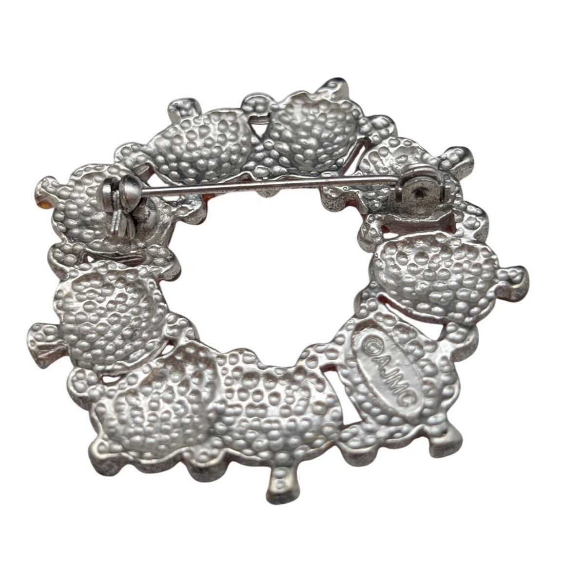 Vtg Silver Tone Orange 'Best' Pumpkin Necklace & AJMC Pumpkin Wreath Brooch