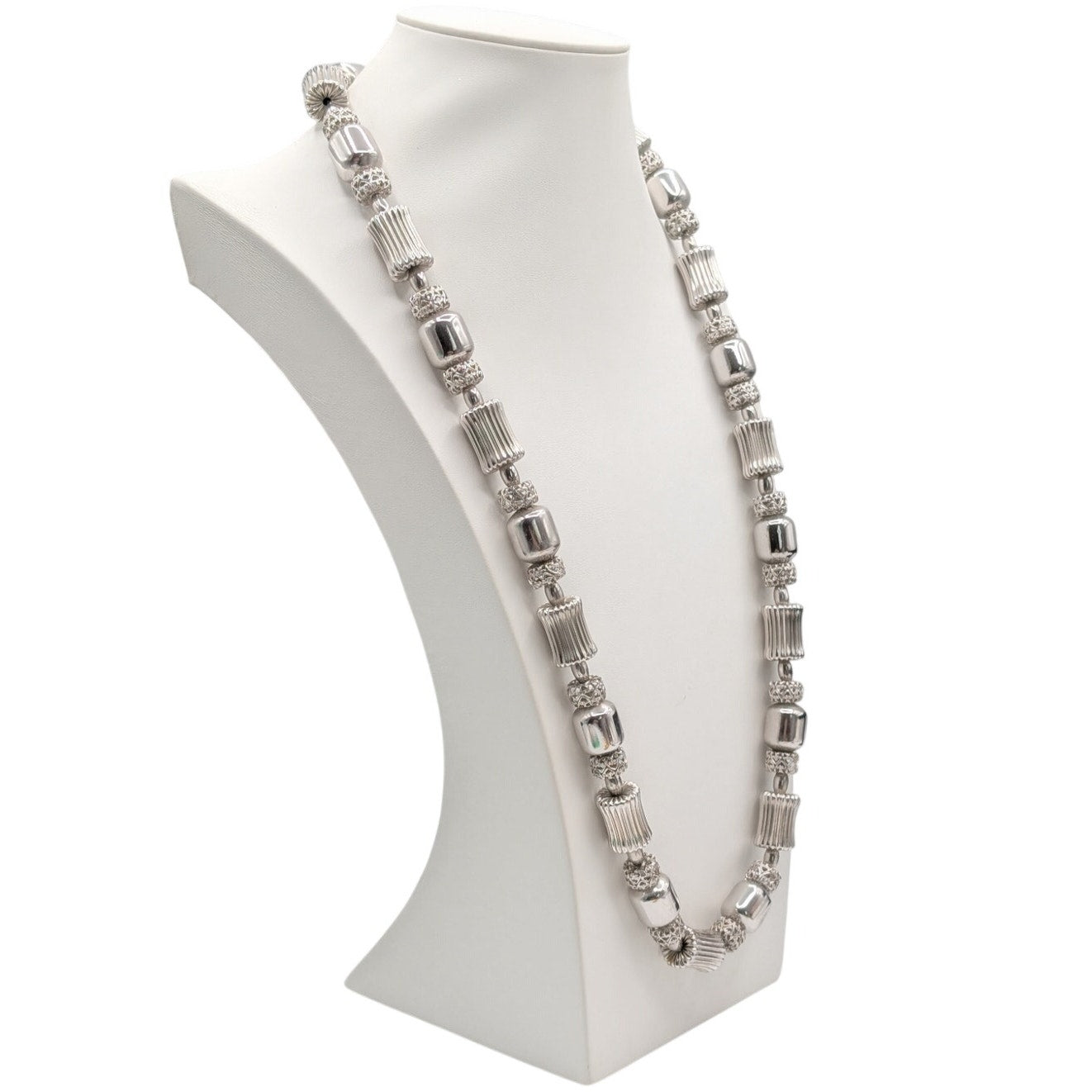 Vtg Monet Statement Couture Modernist Filigree Balls Silver Tone Beaded Necklace