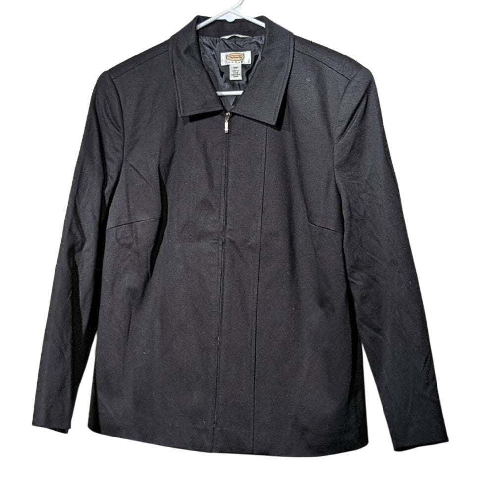 Talbots Black Fully Lined Full Zip Pique Cotton Stretch Jacket Womens' Sz 12W