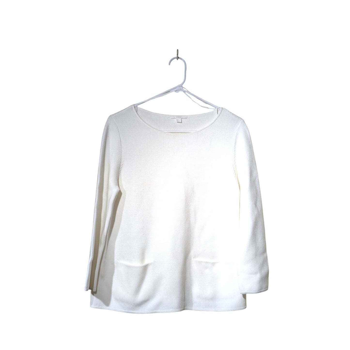 COS White 100% Cotton Knit Front Pocket Detail Slightly Cropped Sleeve Sweater S