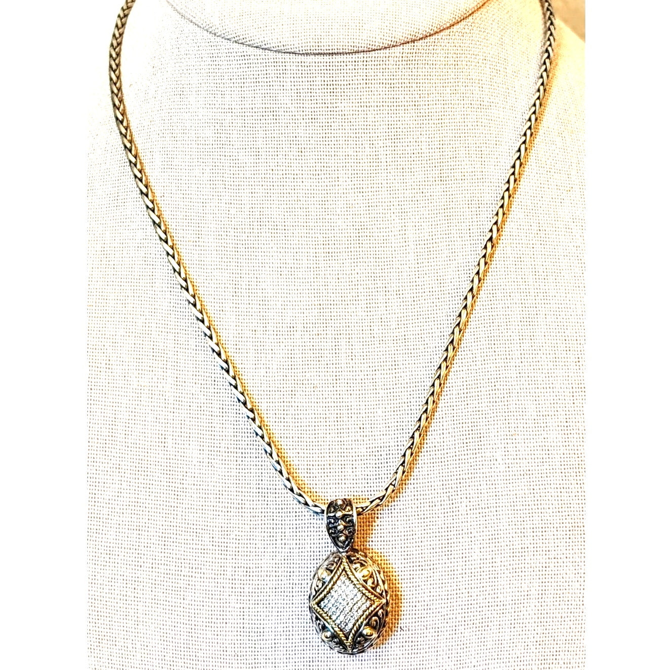 EFFY BH Balissima 18k Gold & Sterling Silver Diamond Pendant Toggle Necklace 18"
