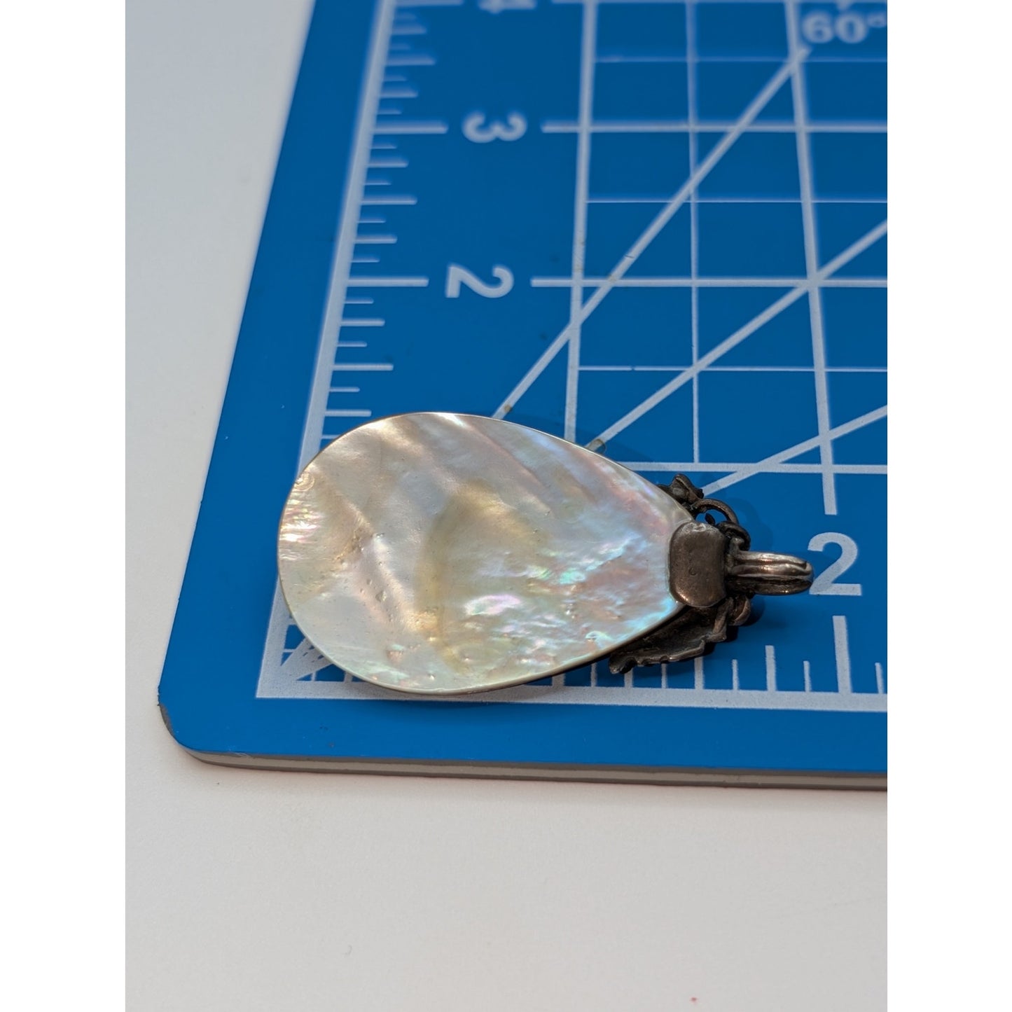Vintage Checkerboard Design Abalone Shell Sterling Silver Turquoise Pendant Only