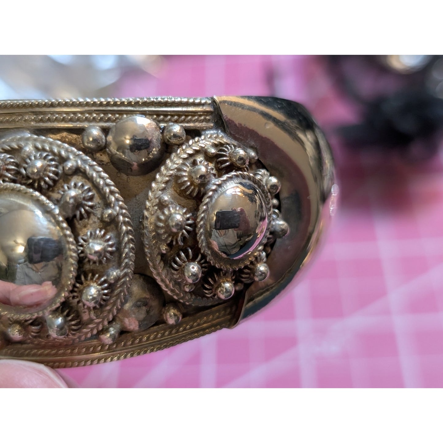Rare Vintage Antique Siam Sterling Silver 64g 7" Wide Cuff Bracelet