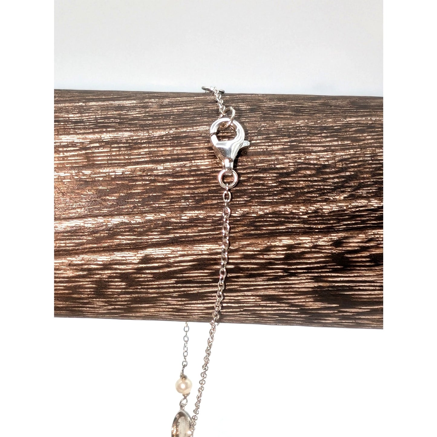 925 Sterling Silver QG Cross Charm Pearl CZ Chain Link Lobster Claw Bracelet