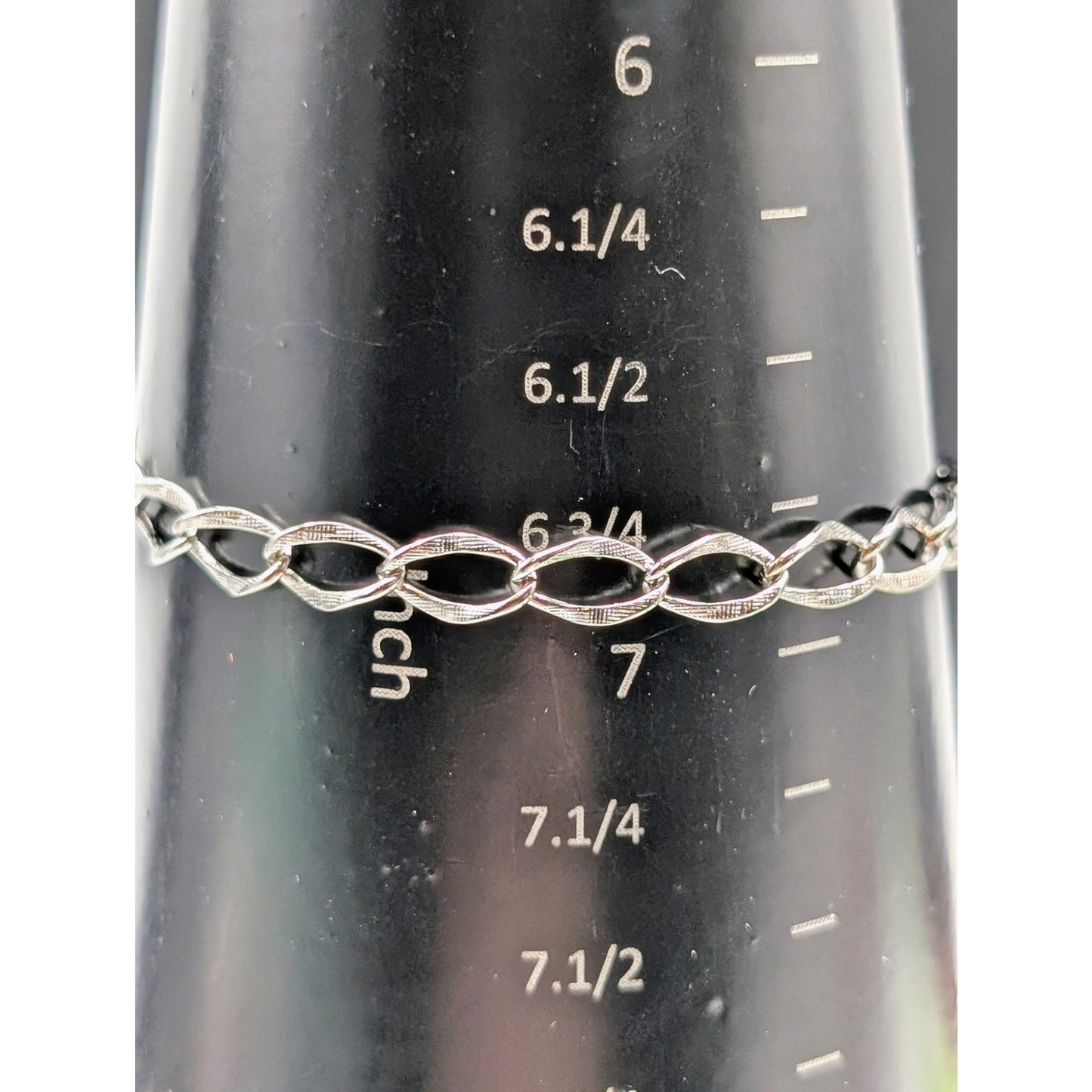 Vintage Sterling Silver Oval Etched Link Charm Bracelet Spring Ring Clasp