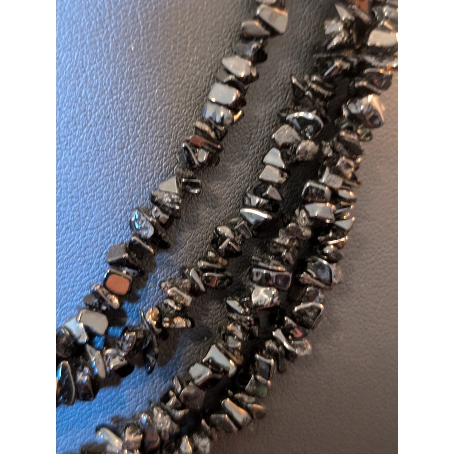 Vintage Southwest 4-Strand Black Stone Chip Bead Necklace W/ Sterling Cone Ends