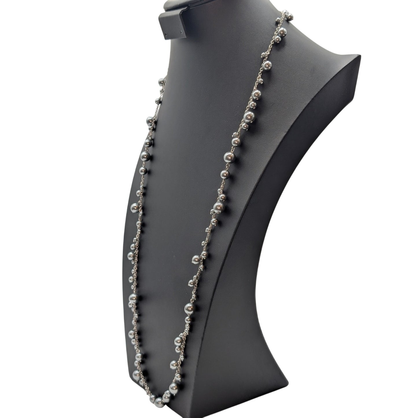 Talbot's Long Silver Tone Various Sizes Silver Faux Pearl Dangle 36" Necklace