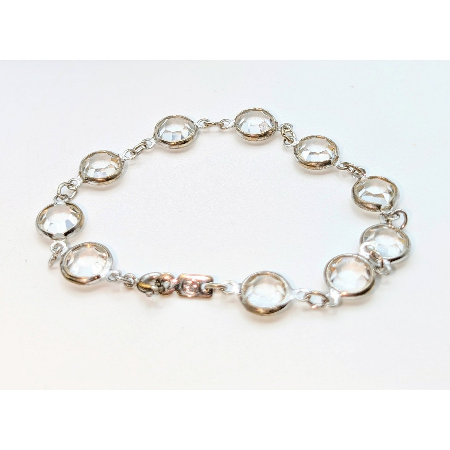 Vintage Signed Swarovski Silver Plate Clear Bezel Set Crystal Bracelet