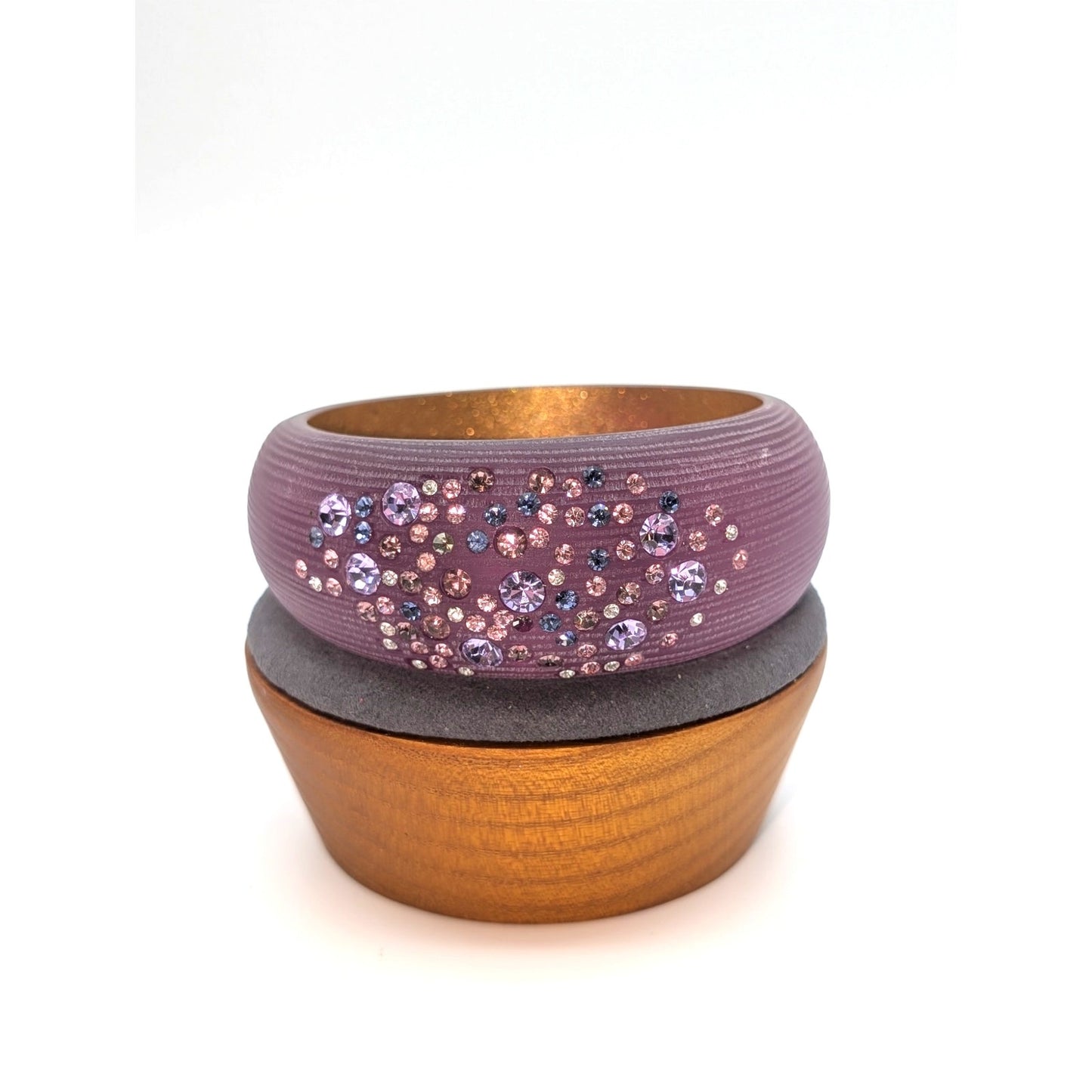 VTG Alexis Bittar Mauve Wide Lucite Star Dust Crystals Textured Bangle Bracelet
