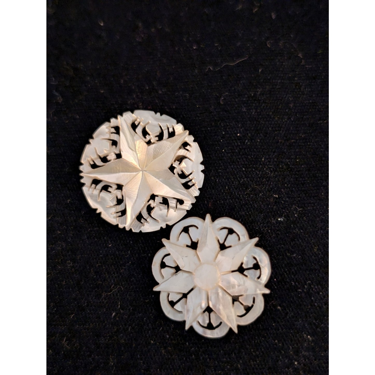 Antique Mother of Pearl Star of Bethlehem Made in Bethlehem & 7 Point Star Pins
