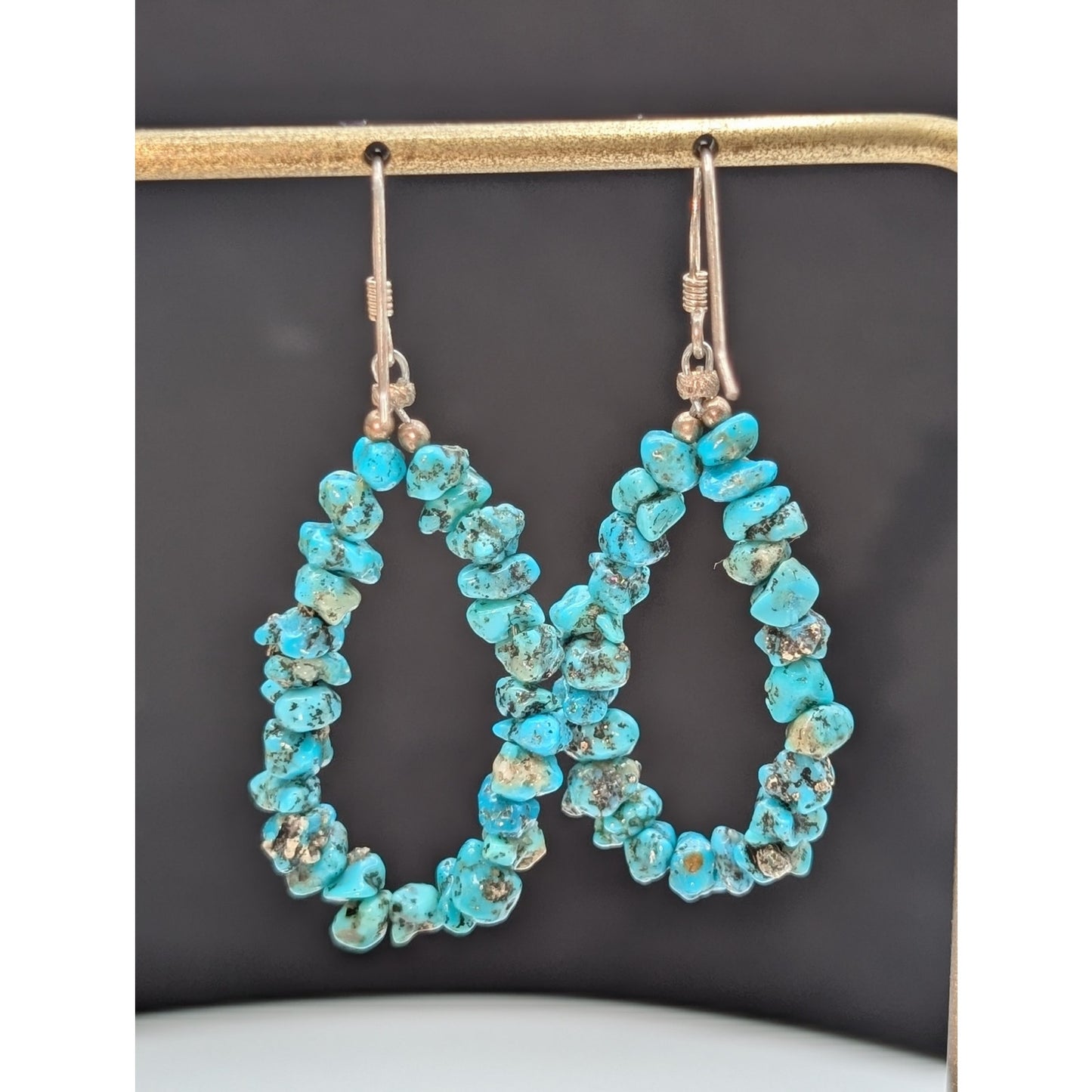 Vintage 925 Sterling Silver Turquoise Chip Bead Dangle Earrings