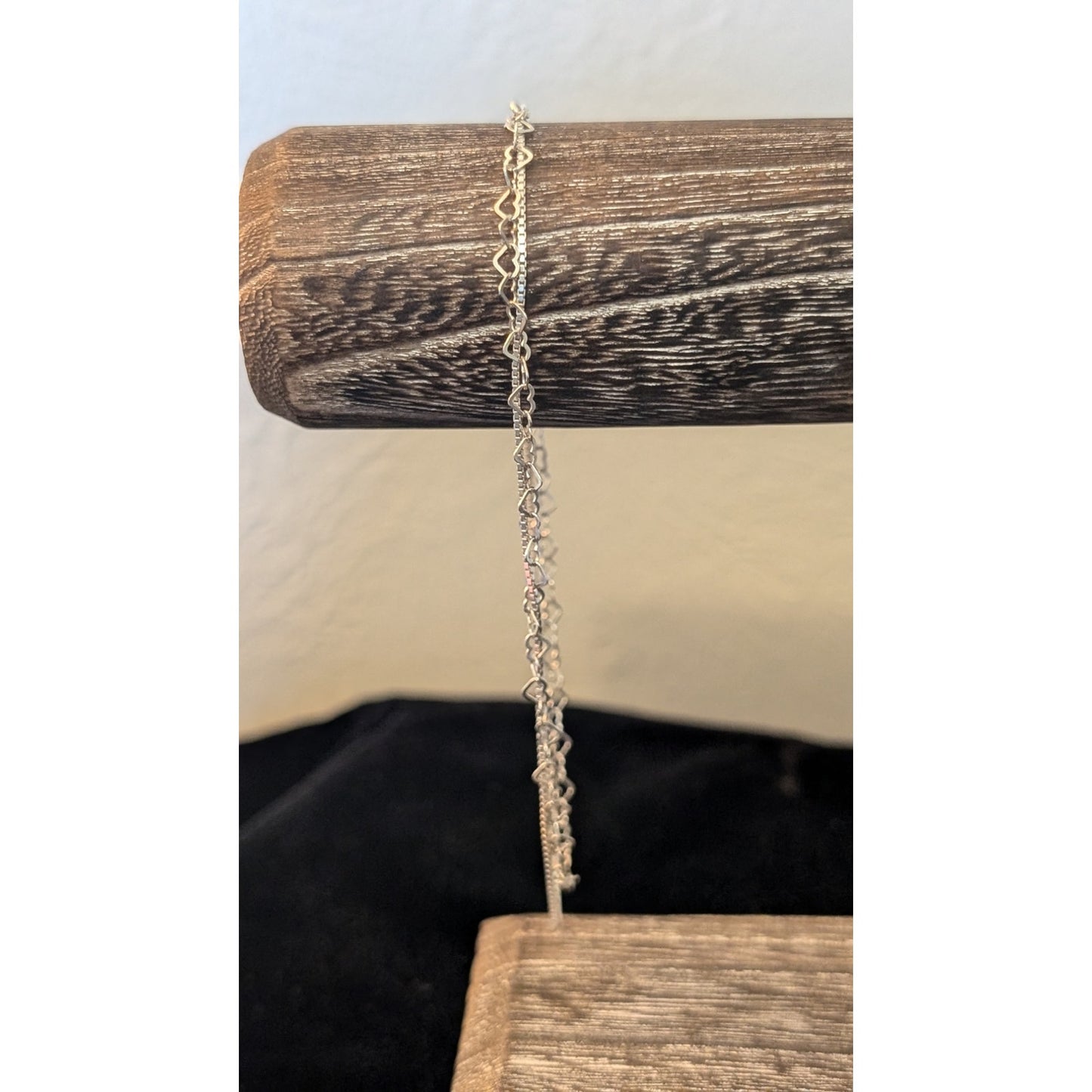 Double Strand Box & Heart Chain 925 Sterling Lobster Claw Ankle Bracelet
