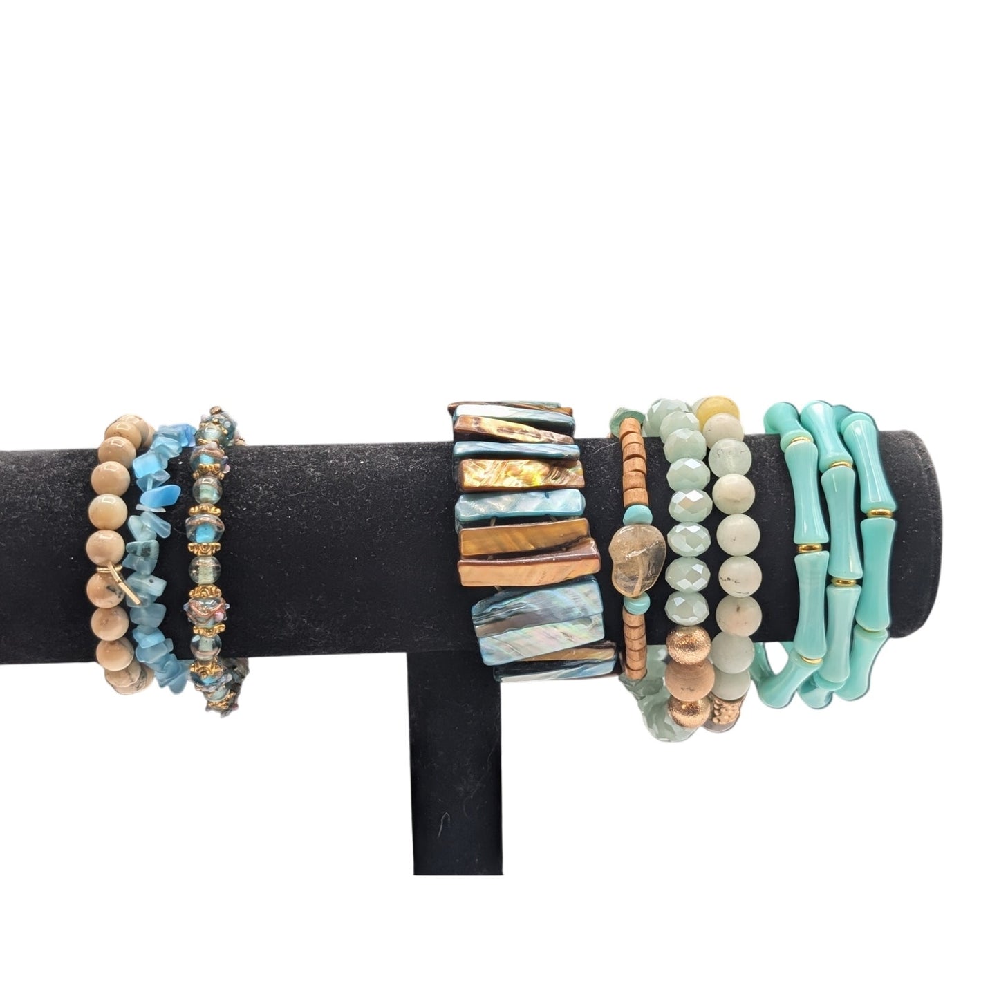 Lot of Ten Aqua Gold Tone Bracelets