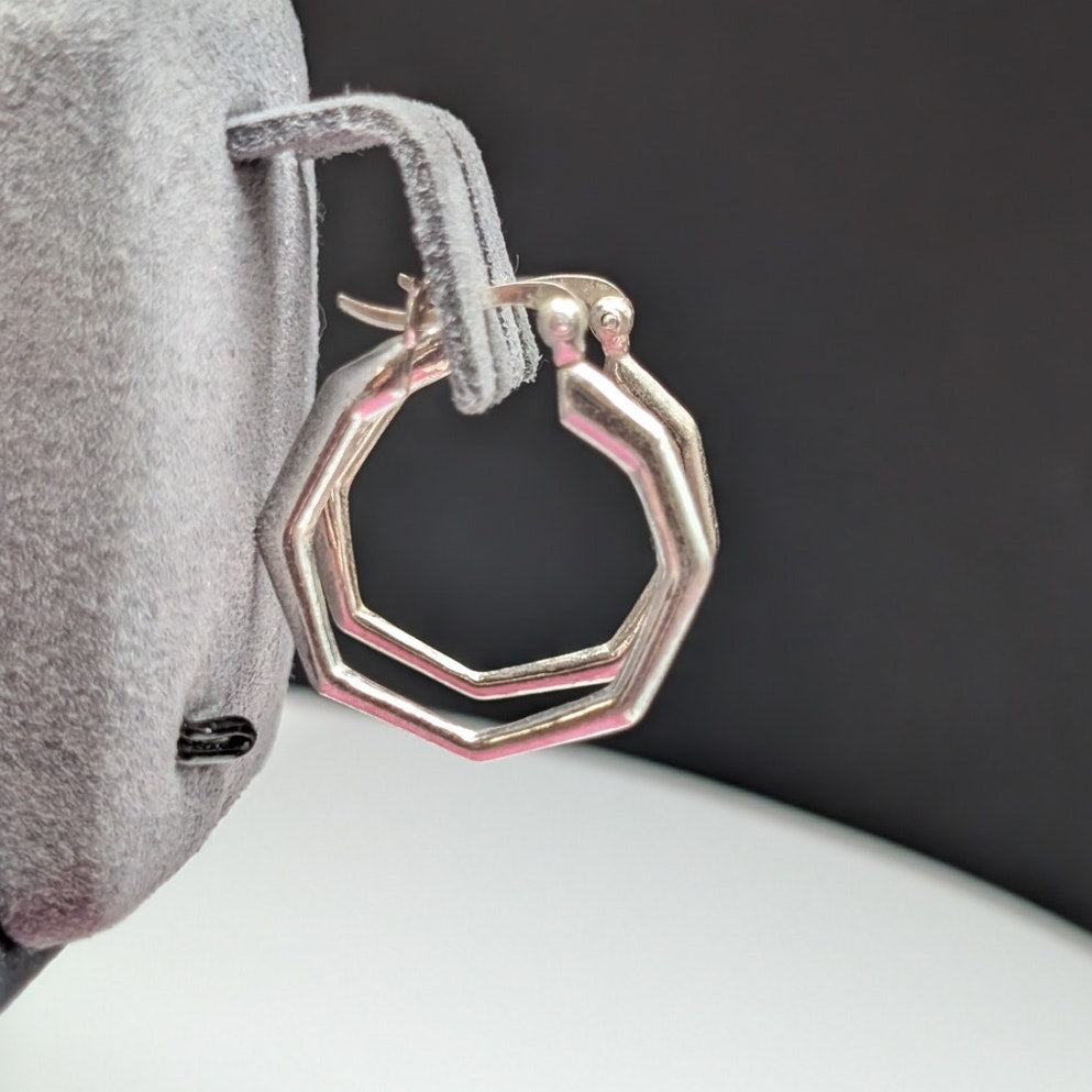 925 Sterling Silver Hexagon Hoop Earrings