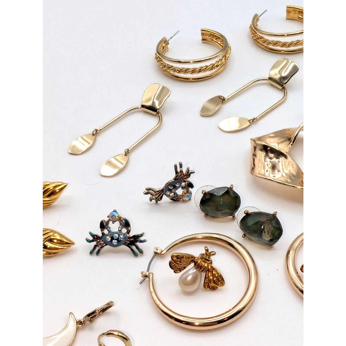 Lot of Twelve Pair Gold Tone Earrings for Pierced Ears