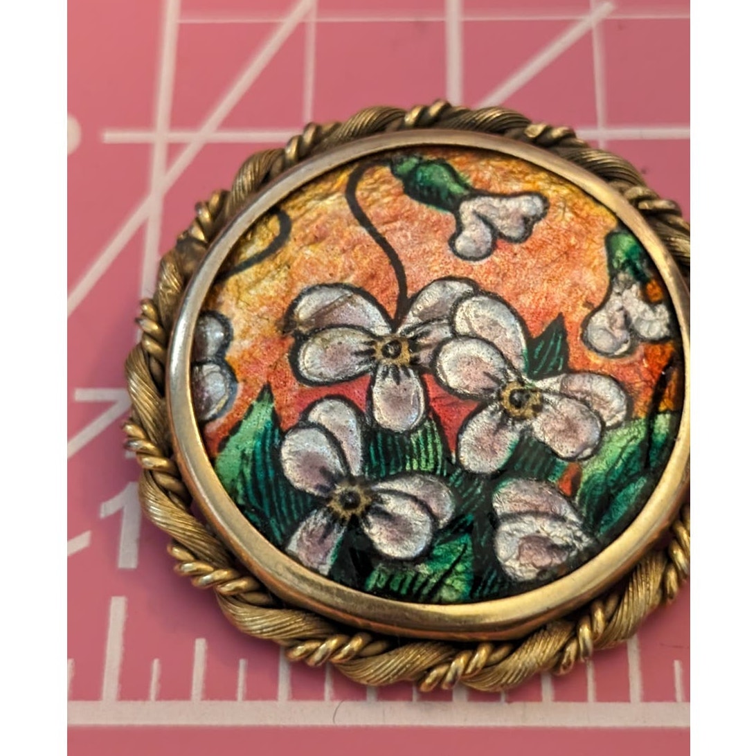 Vintage Signed J. Brevers Paris Large Fused Limoge Enamel on Porcelain Brooch