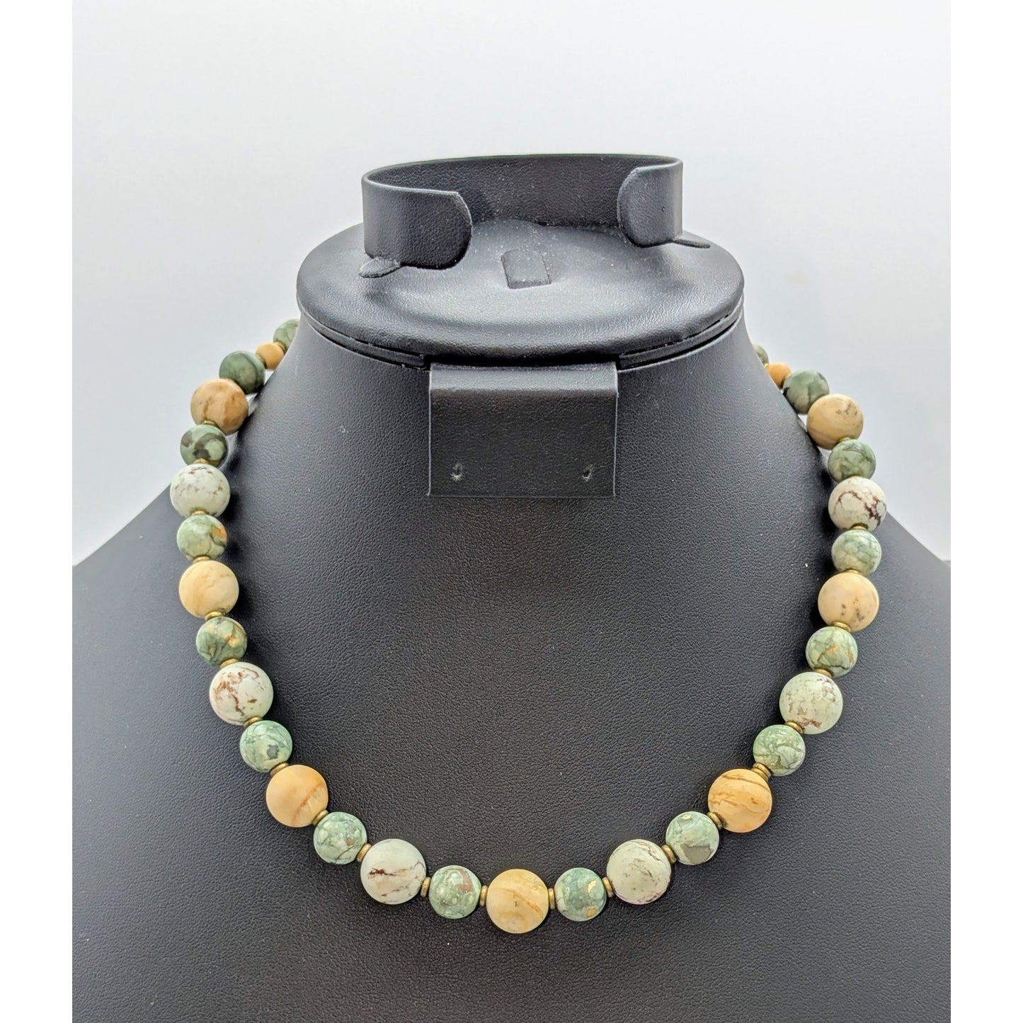 Vtg Natural Stone Beaded 925 Sterling Silver Toggle Clasp 18" Necklace