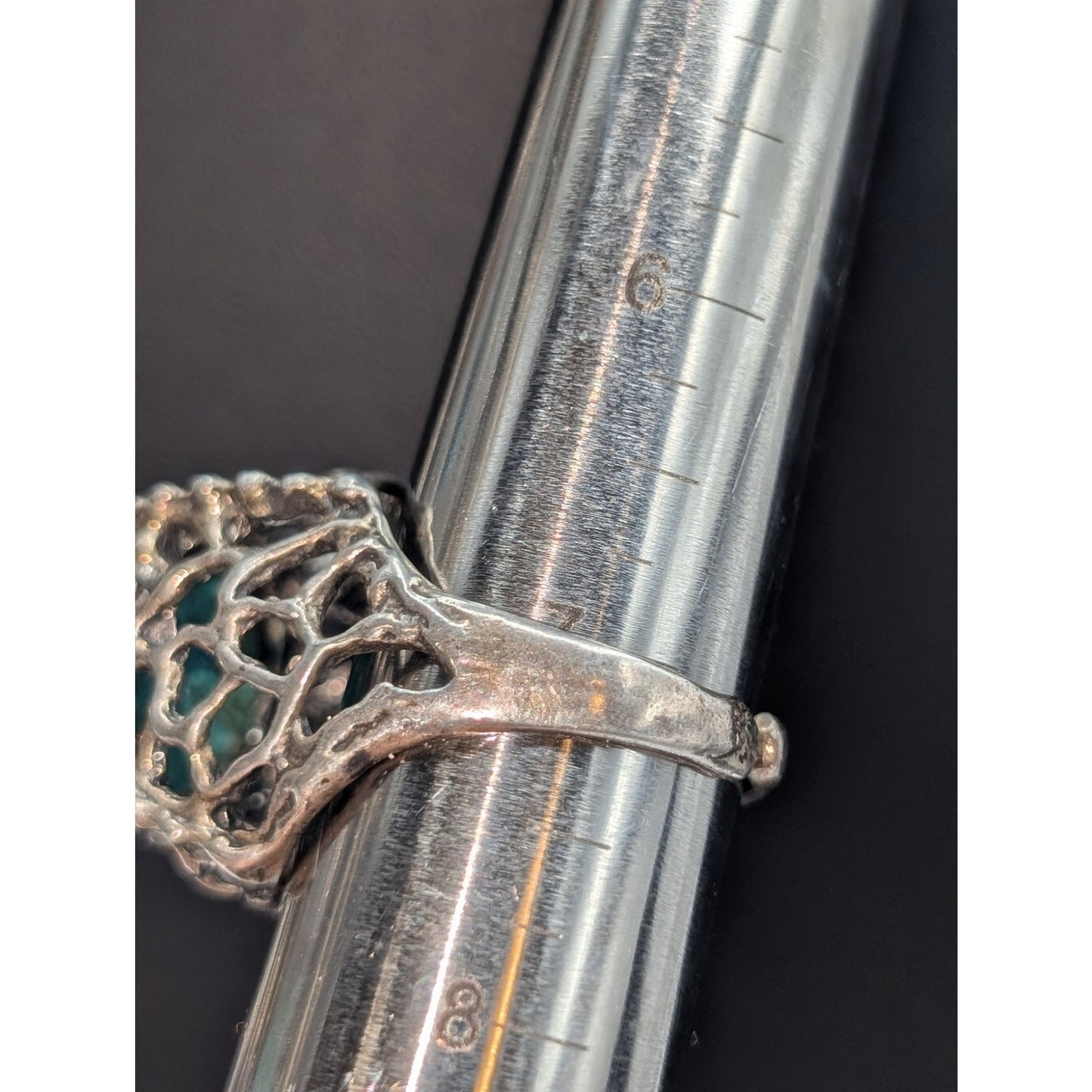 Vtg Sterling Silver Green Stone Brutalist Modern High Dome Ring Sz 7