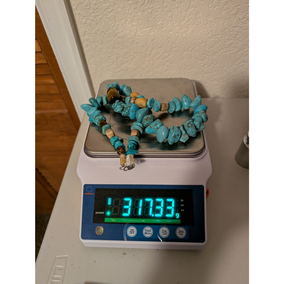 Chunky Southwestern Turquoise Tigers Eye Agate Bead Sterling Silver 30" Necklace