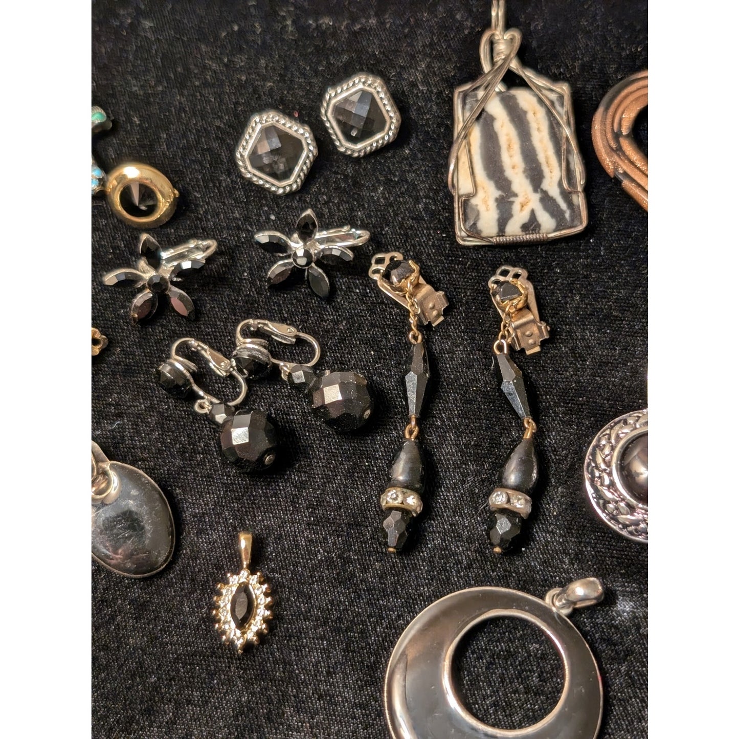 Lot of Vintage Black Theme Clip On Earrings & Pendants