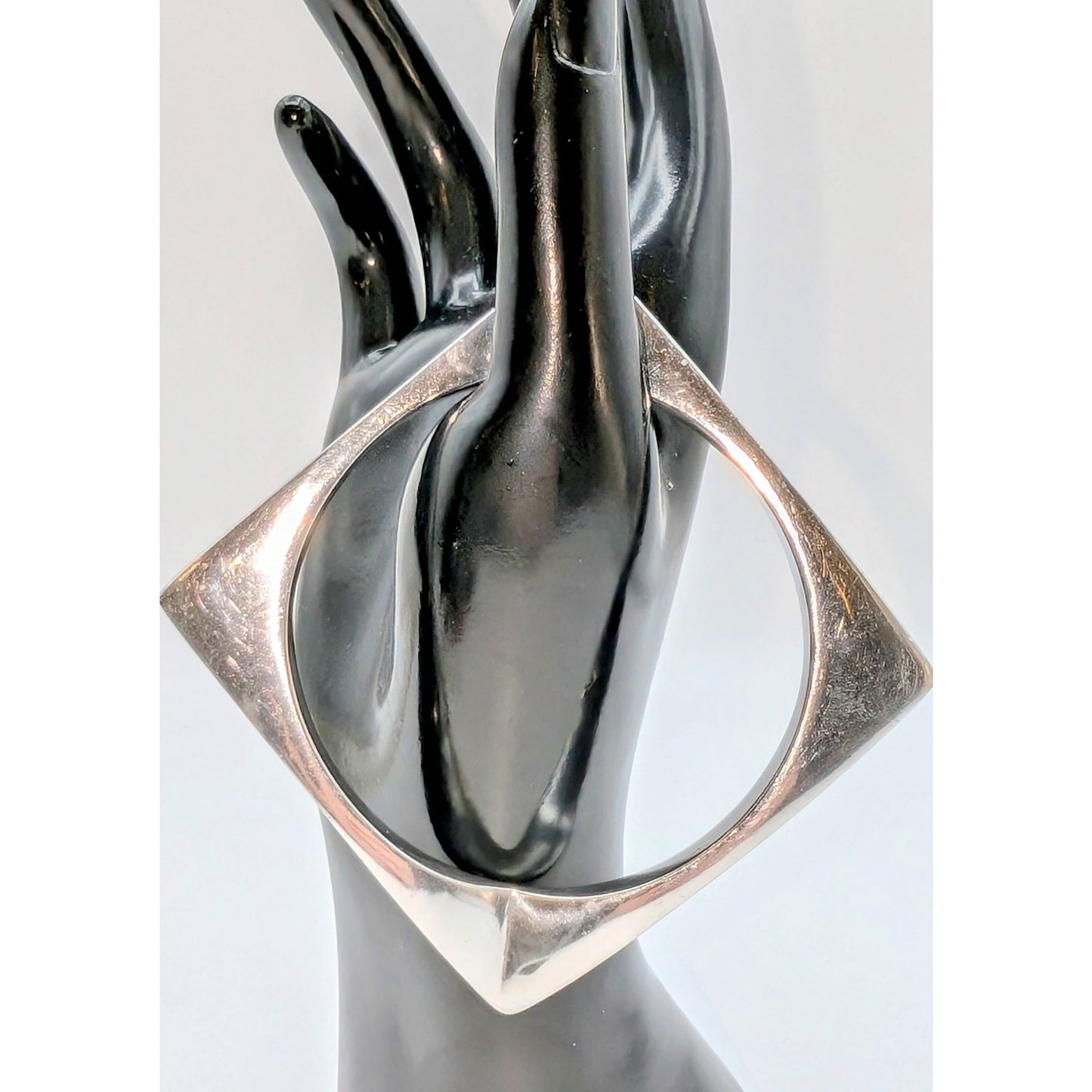 VTG Unsigned Tested Sterling Silver Square Art Deco Bangle Bracelet 45.91g