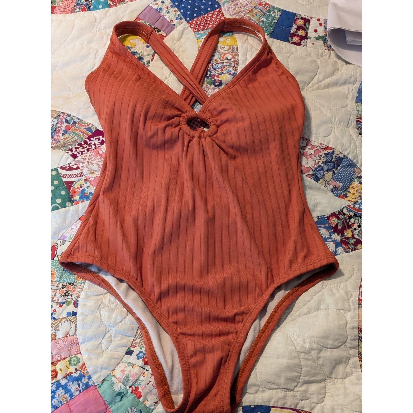 NWT Kona Sol Medium Coverage One Piece Rust Color Ribbed Bathing Suit Sz S