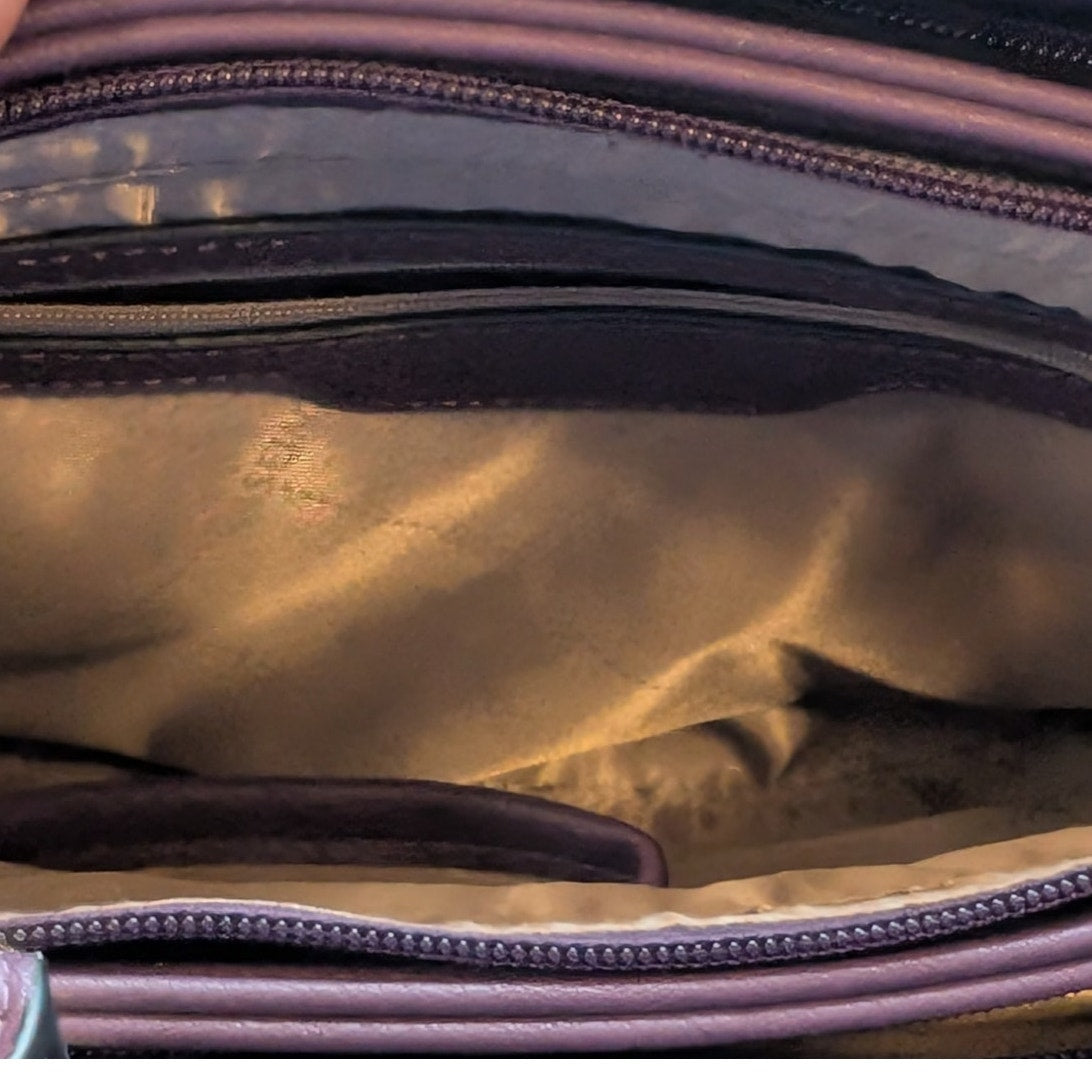 Dasein Purple Leather Gold Tone Metal Three Large Compartment Satchel Handbag