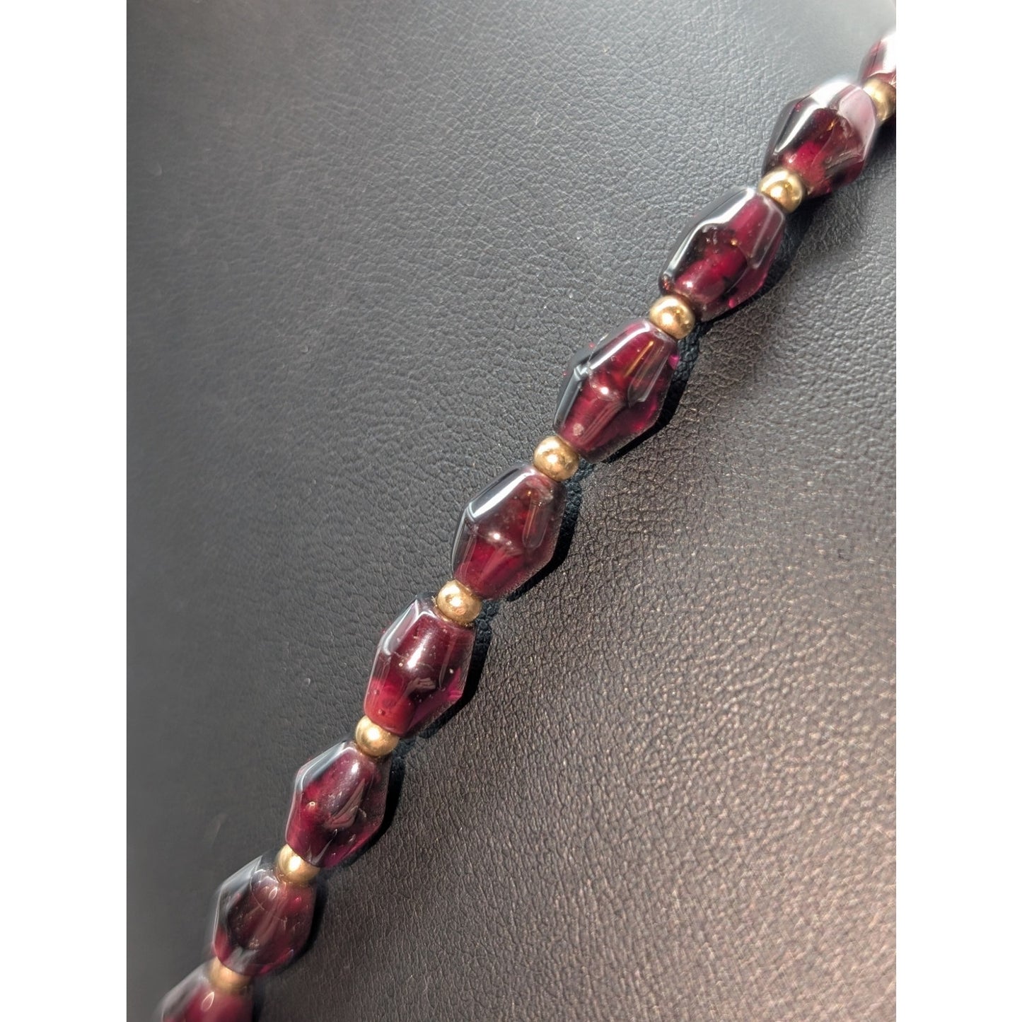 Tested 14k Yellow Gold Garnet Bead 21" Necklace