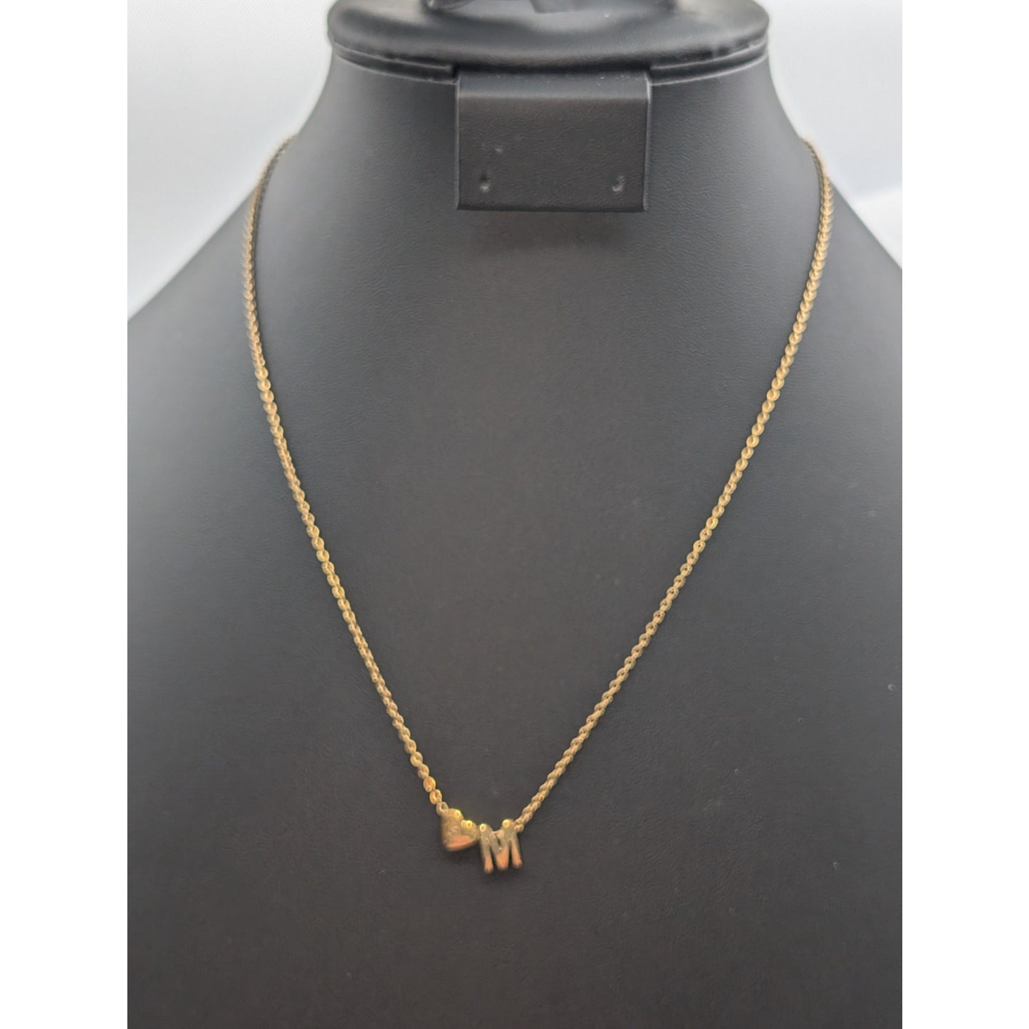 Gold Tone 'M' Heart Sliding Charm 17"-19" Necklace